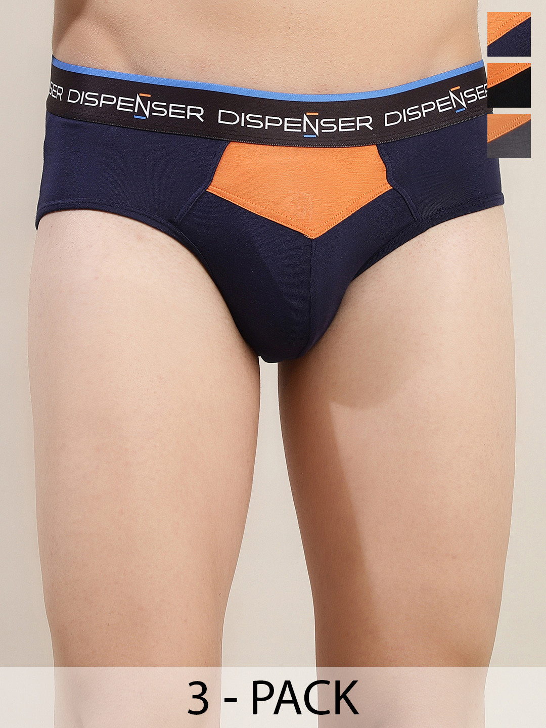 DISPENSER Pack Of 3 Mid Rise Anti Bacterial Briefs S3-Brief-Black-Blue-Grey-M