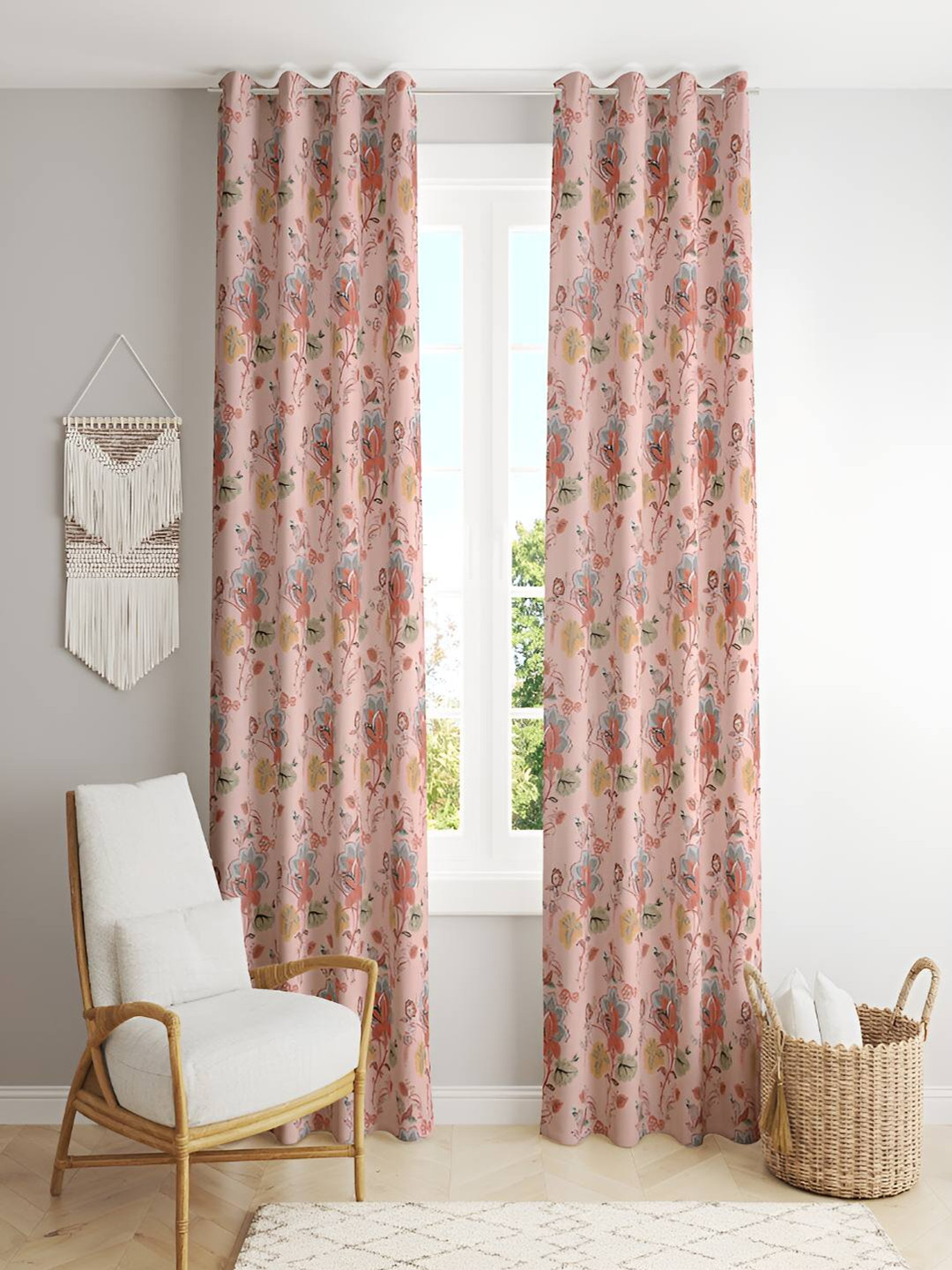 tundwal's Red & Blue 2 Pieces Floral Room Darkening Window Curtain