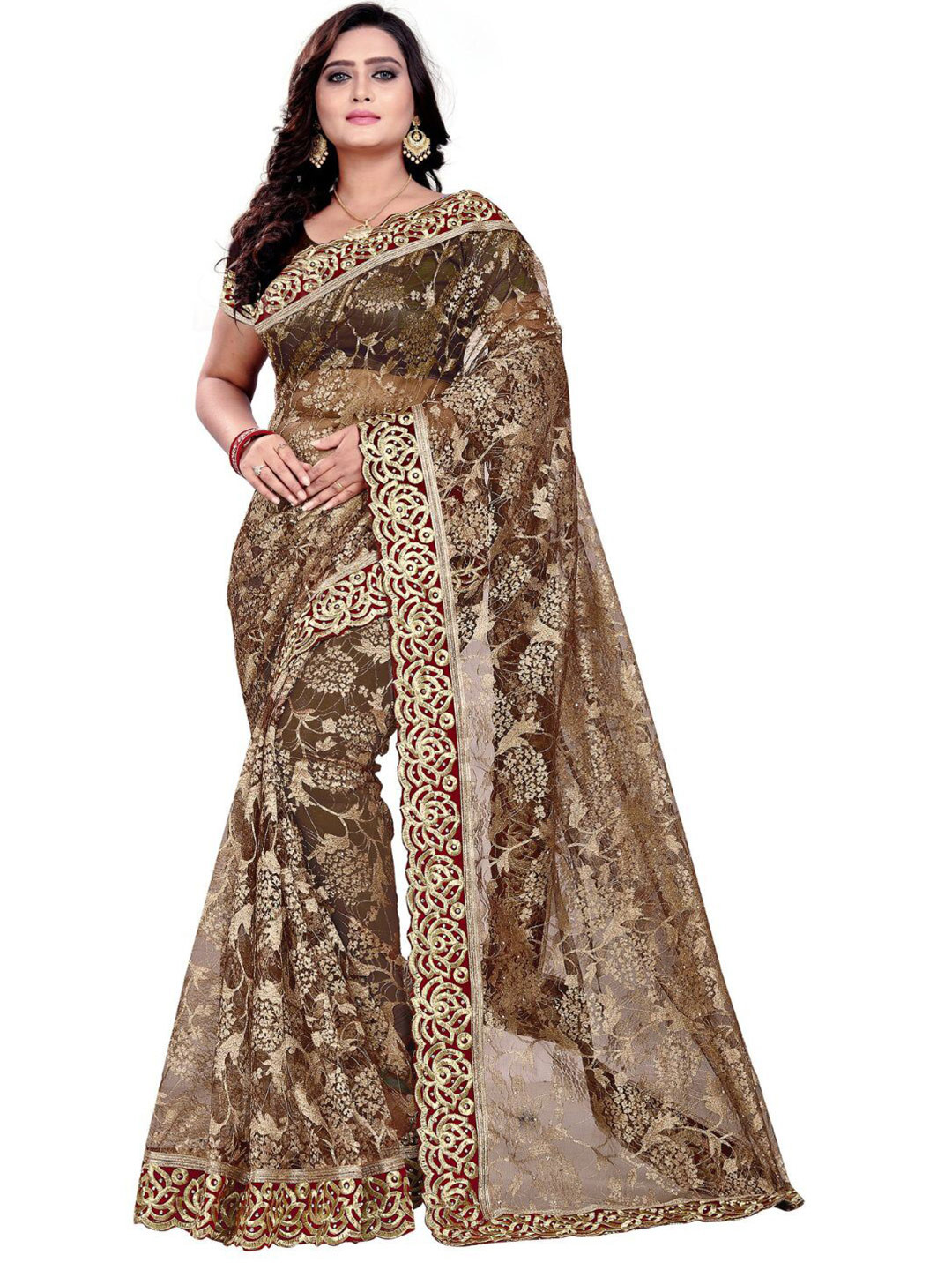Aruna Sarees Ethnic Motifs Embroidered Net Saree
