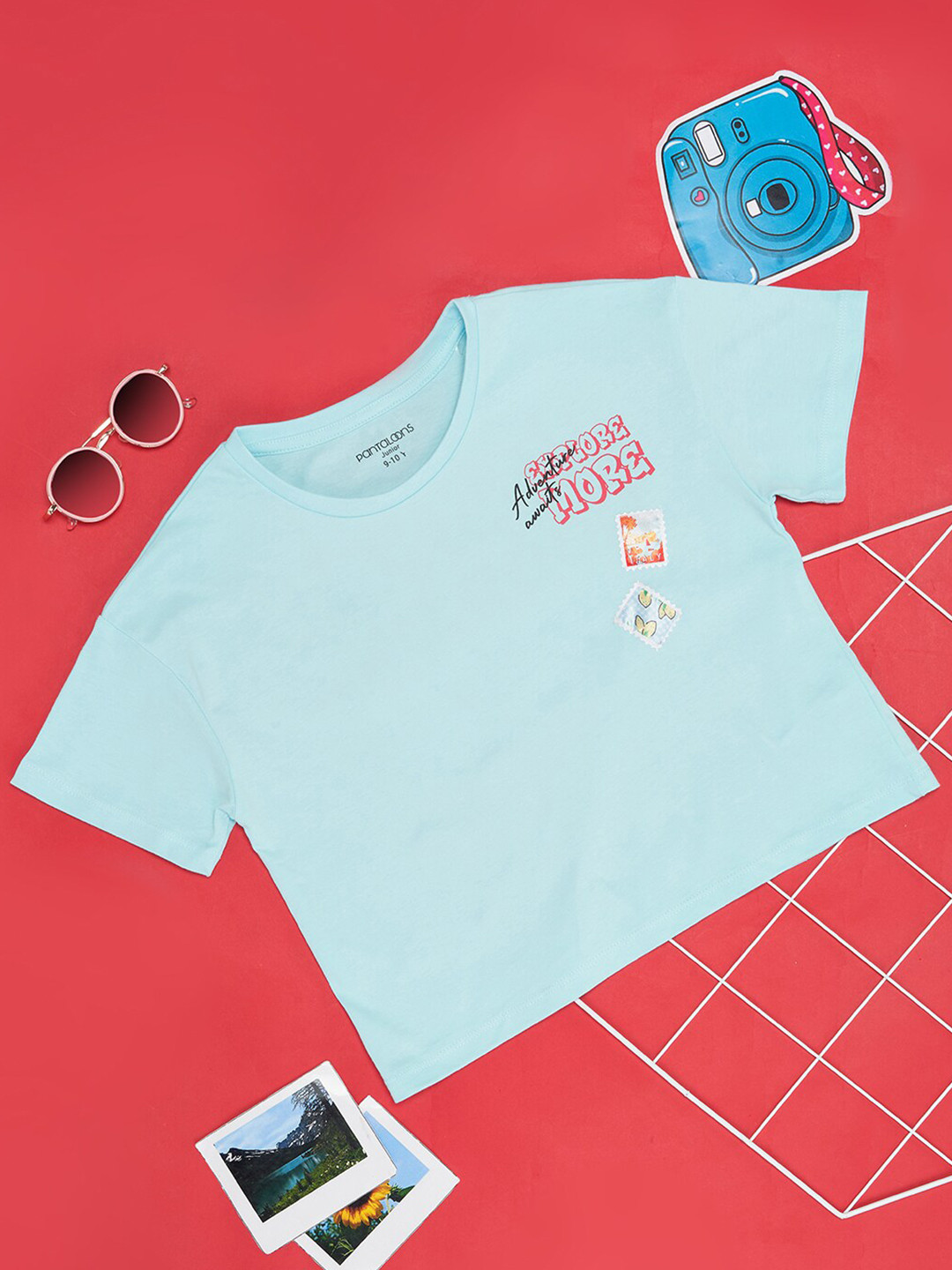 Pantaloons Junior Girls Typography Print Round Neck Short Sleeves Cotton Oversized T-shirt