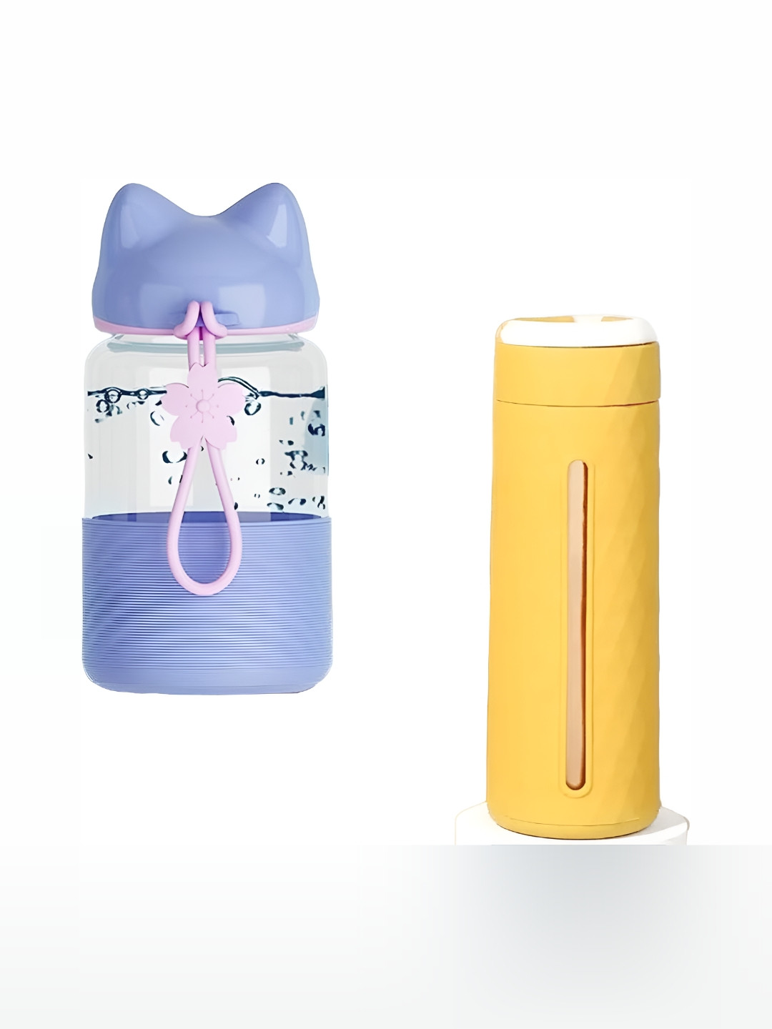 WELOUR Purple & Yellow 2Pieces Glass Water Bottle 340 ml Each