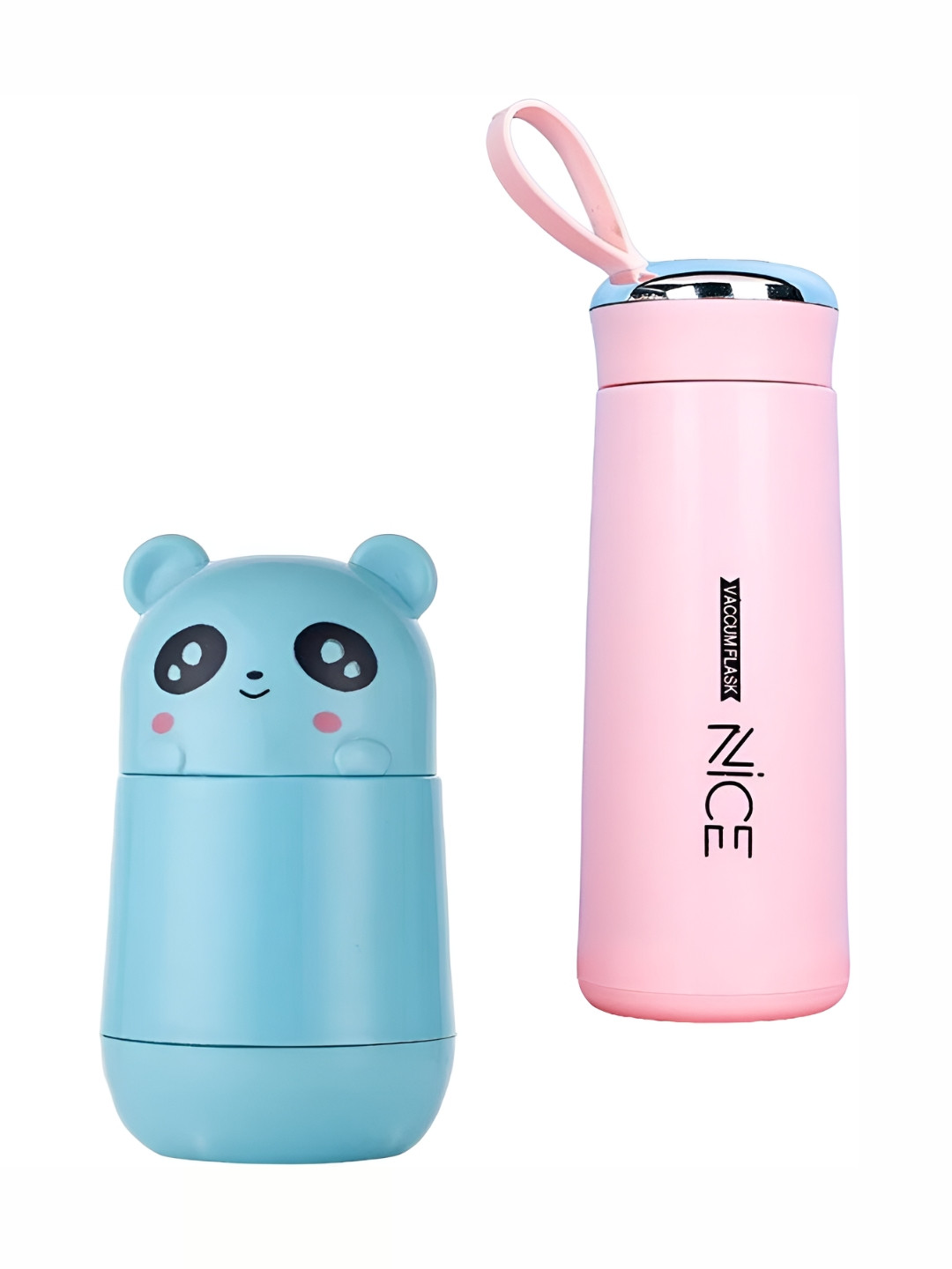 WELOUR Pink & Blue 2 Pcs Typography Printed Glass Water Bottles 500 ml