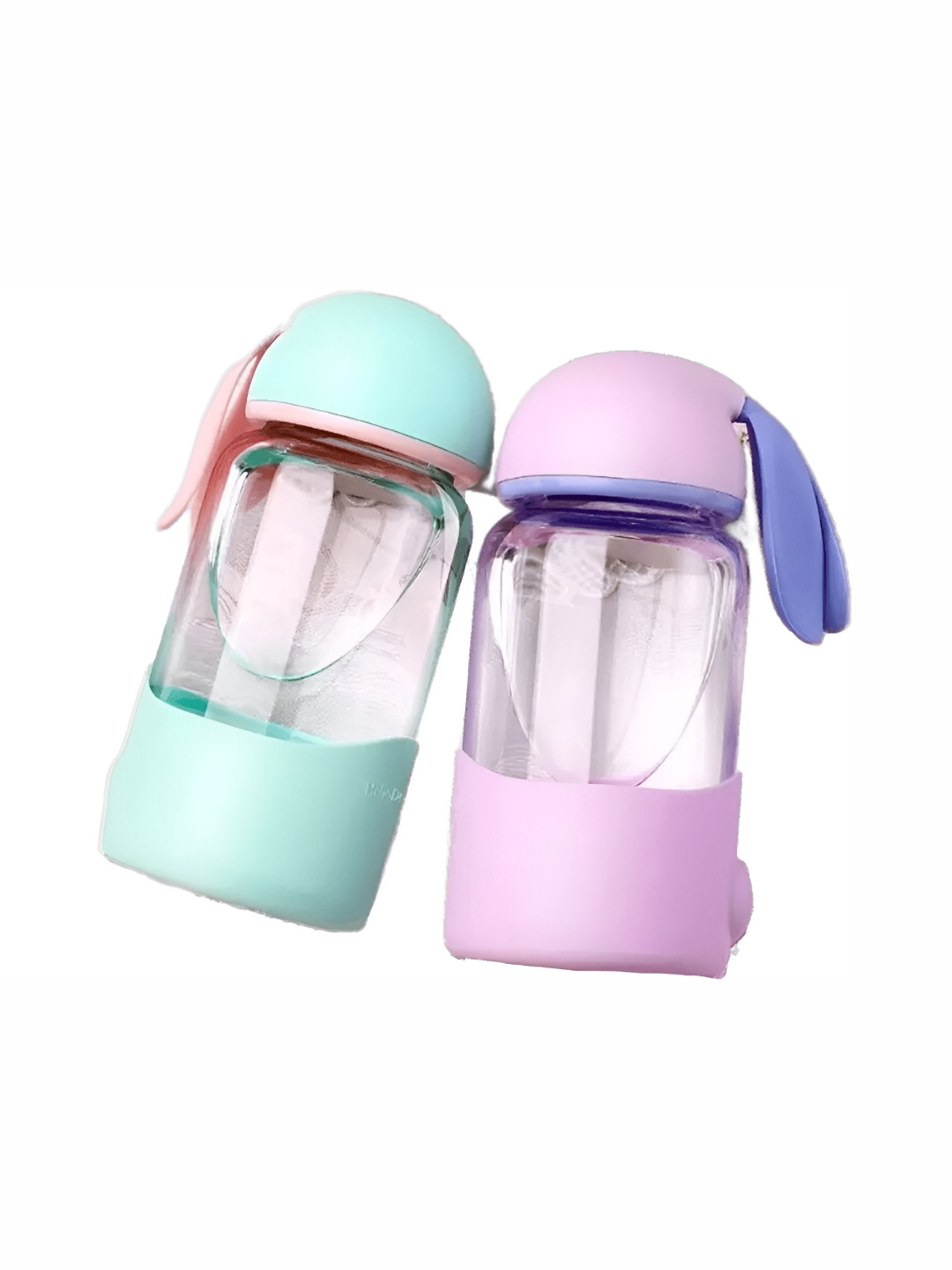 WELOUR Pink and Green 2 Pieces Glass Water Bottle 500 ml each