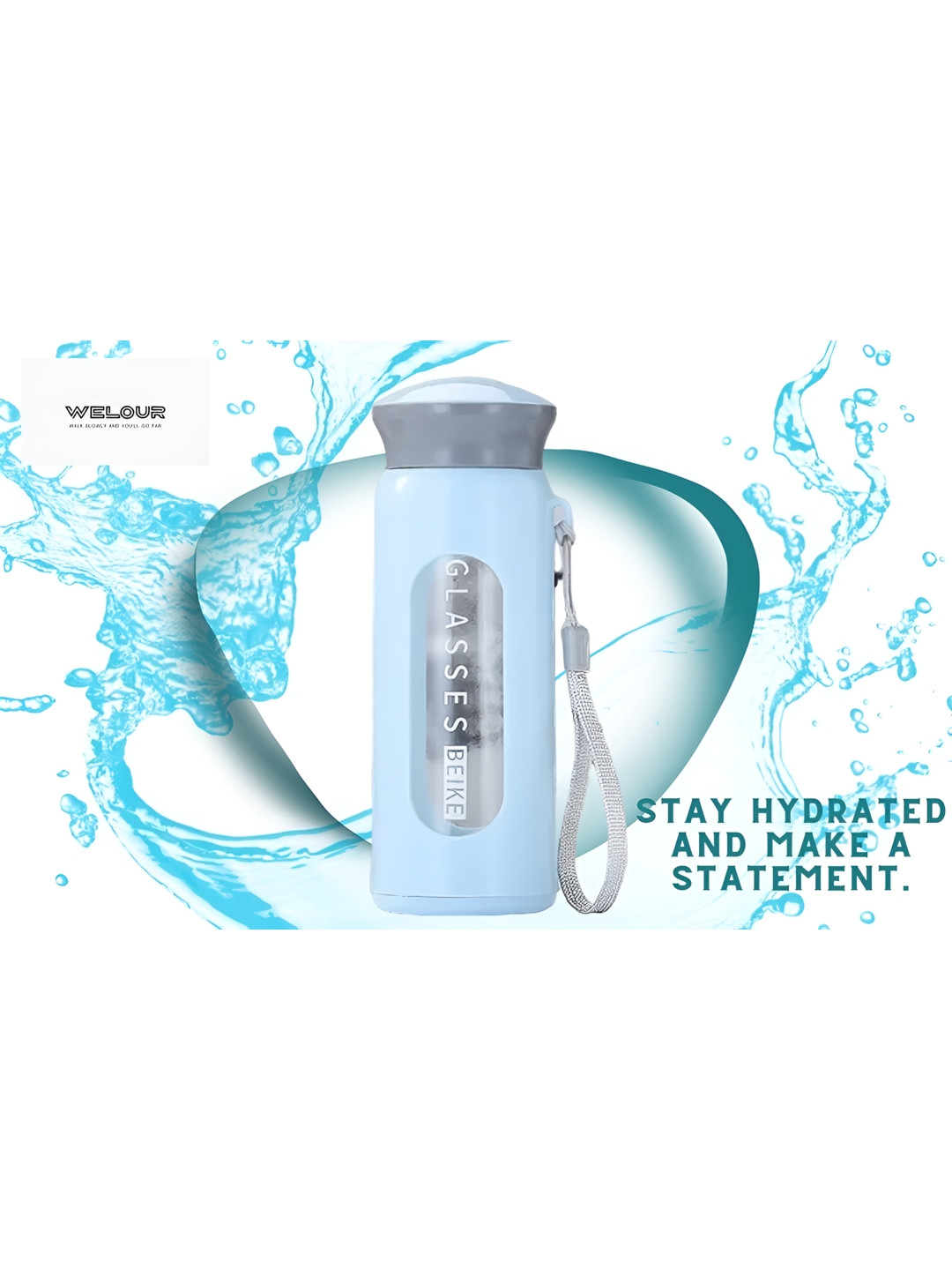 WELOUR Blue Glass Water Bottle