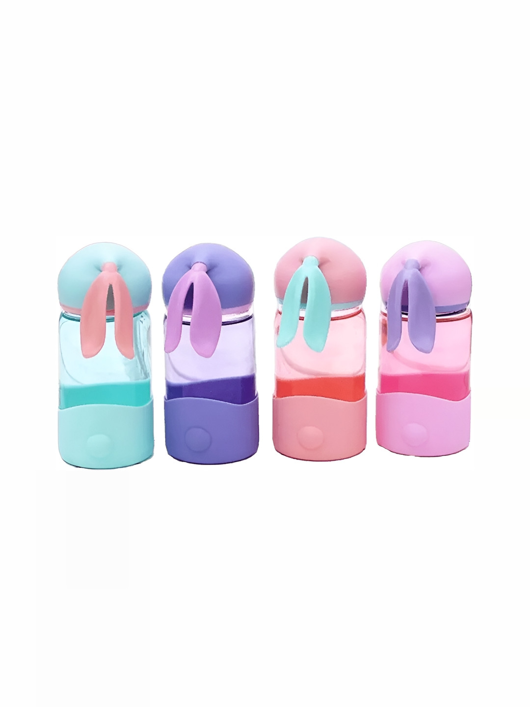 WELOUR Pink & Green 4 Pieces Glass Water Bottles 500 ml