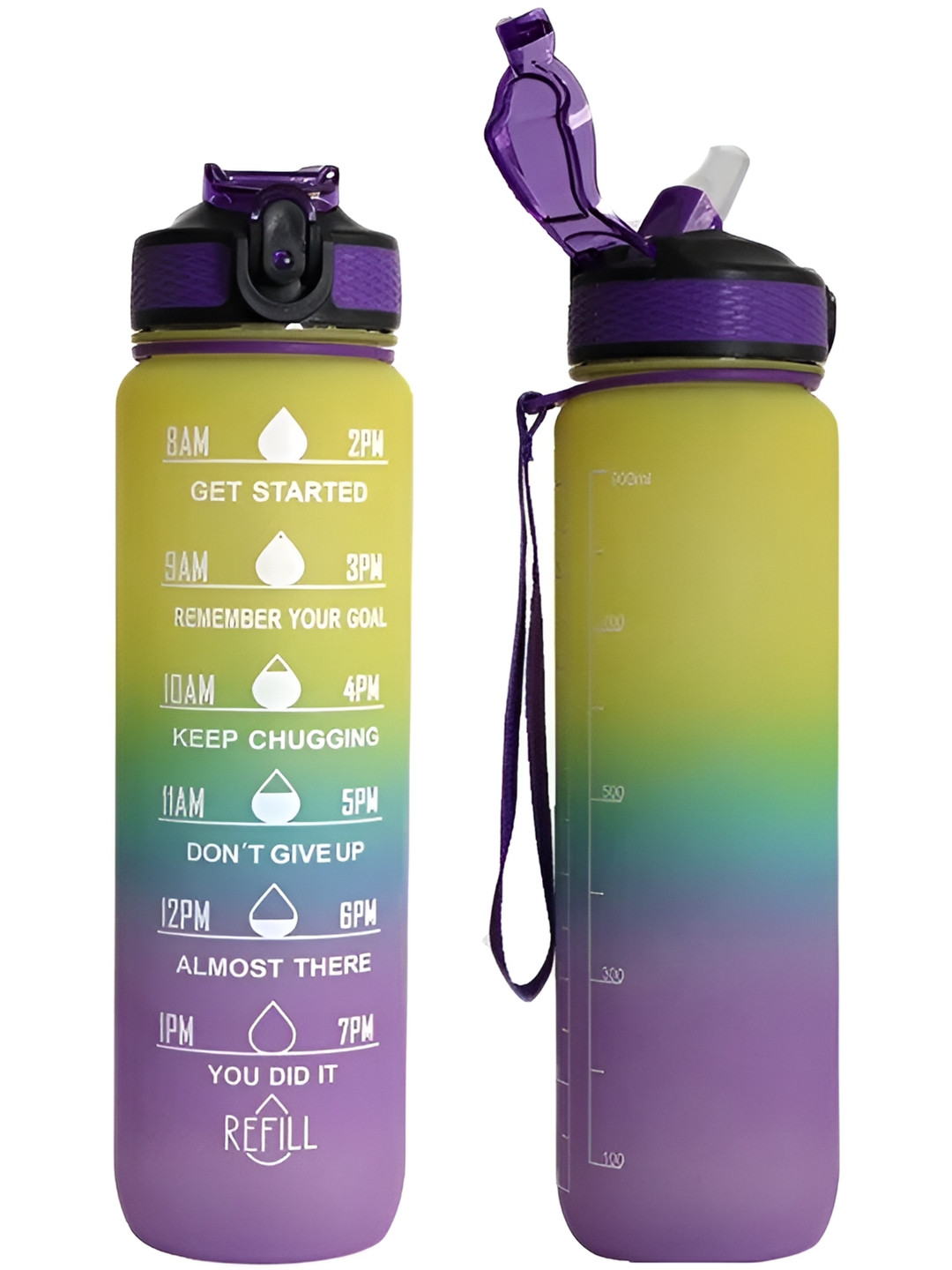 WELOUR Green & Purple 2 Pieces Printed Water Bottles 1 L Each
