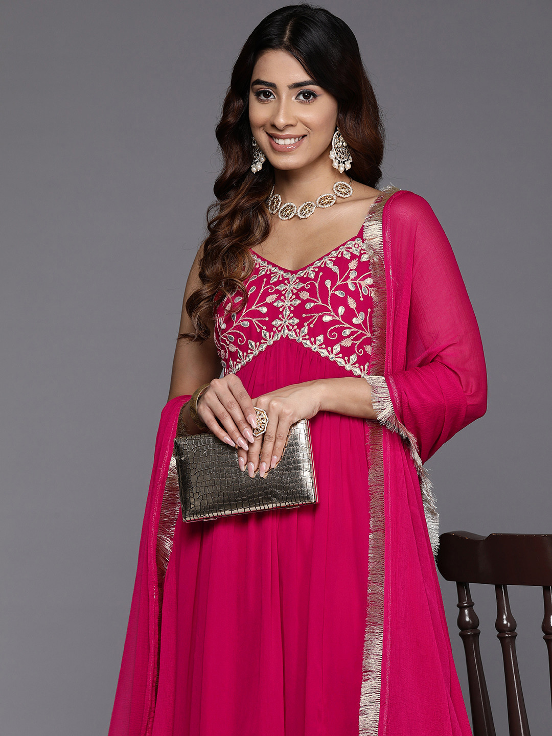 Varanga Women Embroidered Anarkali Kurta with Dupatta