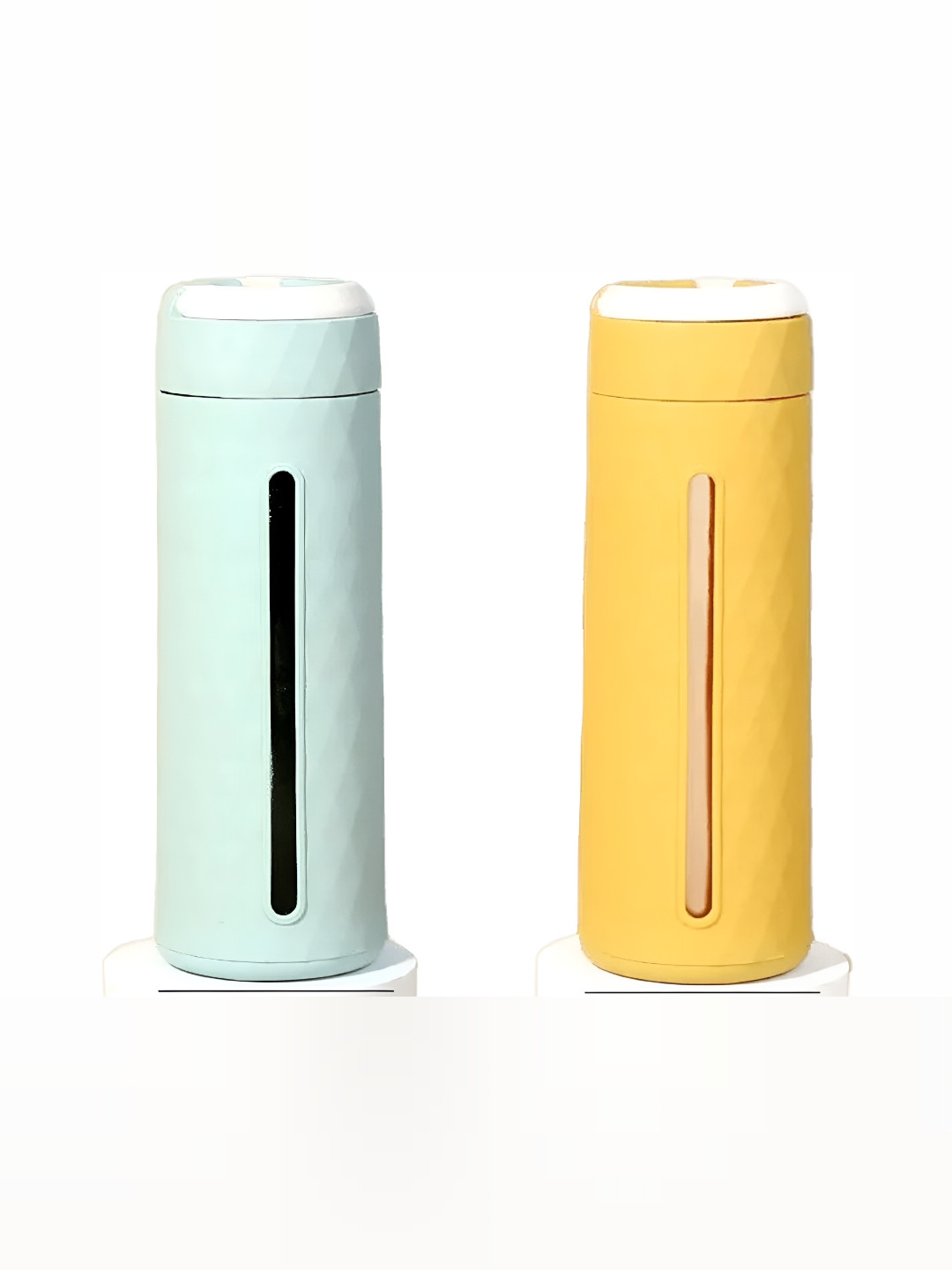 WELOUR Yellow & Green 2 Pieces Glass Solid Water Bottle 420 ml