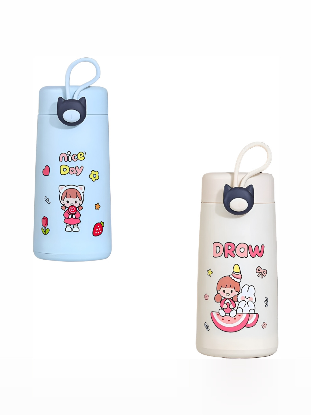 WELOUR Blue Conversational Glass BPA Free 2 Piece Water Bottle - 300ml