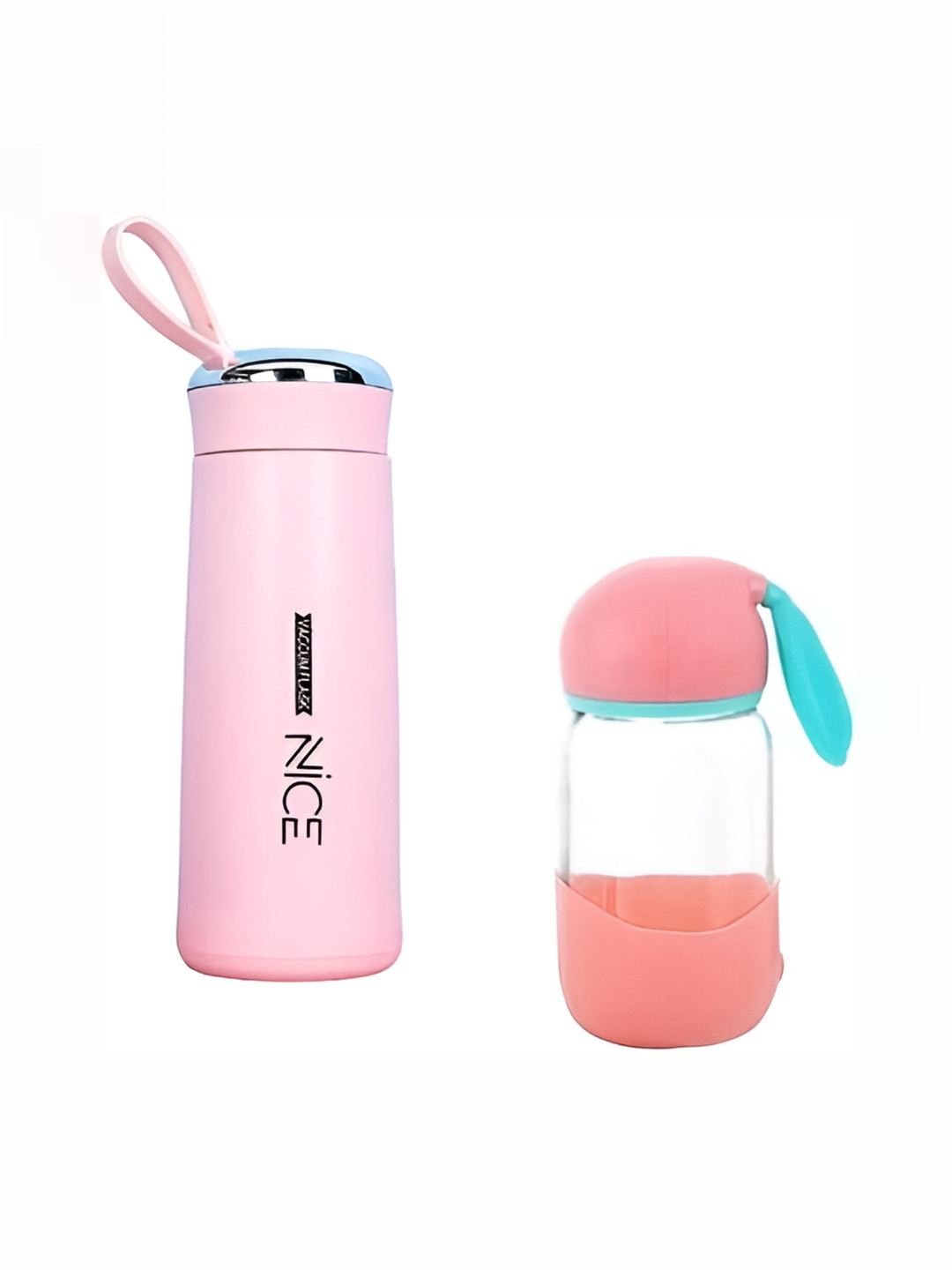 WELOUR Pink 2 Pieces Glass Water Bottles