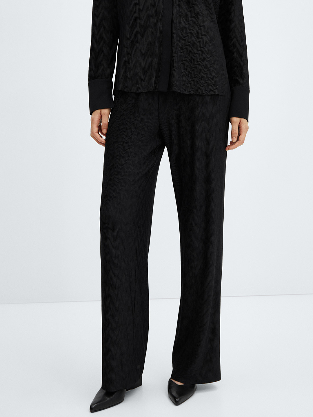 MANGO Women Textured Wide Leg Trousers