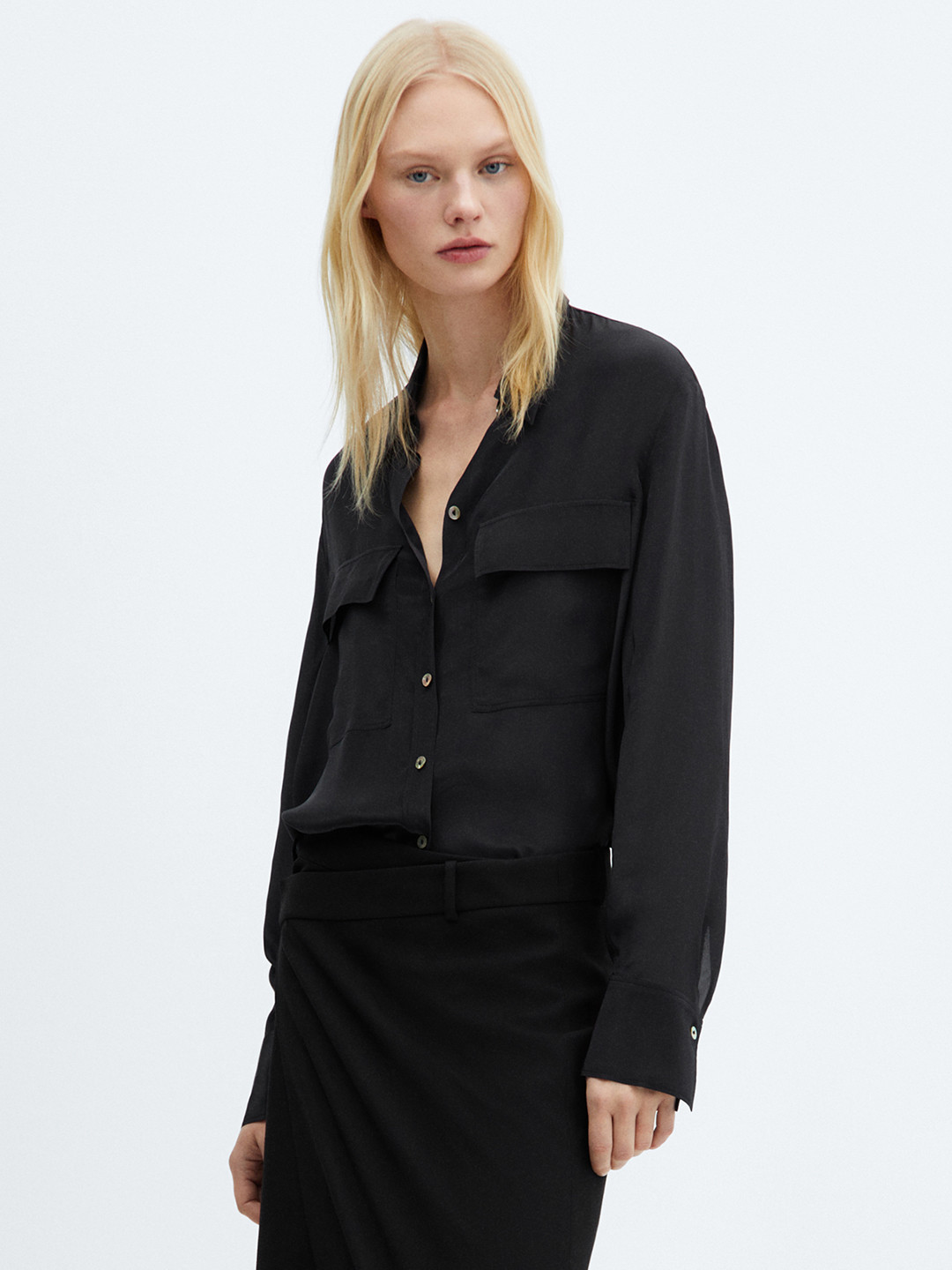 MANGO Flap Pockets Flowy Shirt