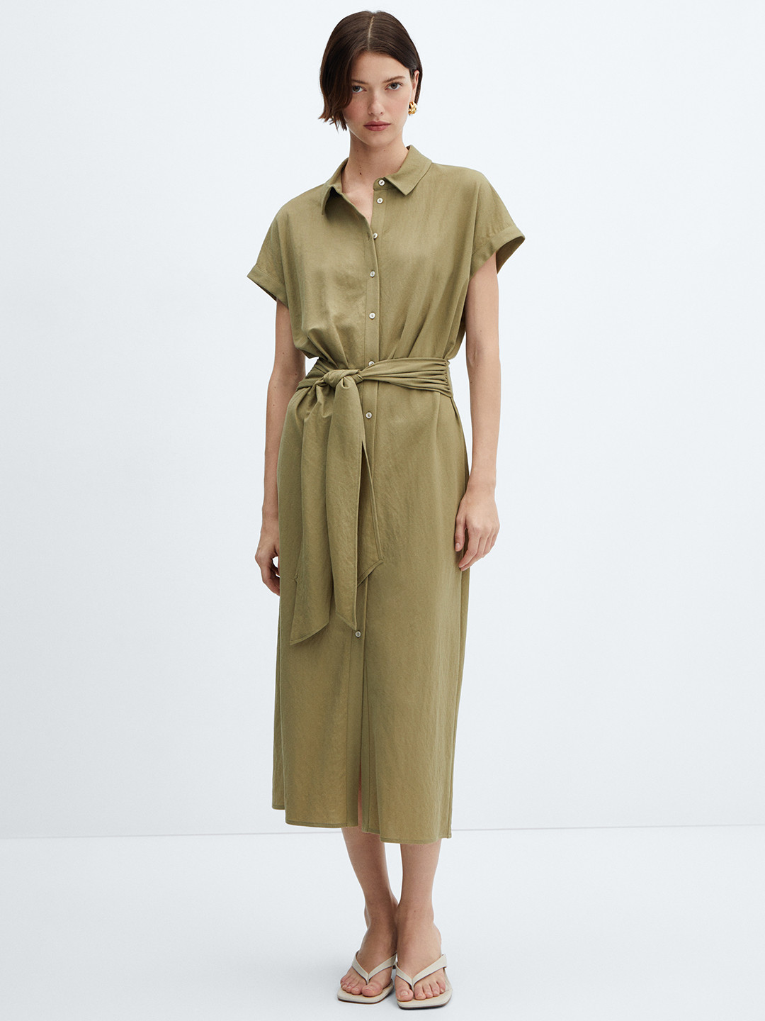 MANGO Belted Shirt Midi Dress