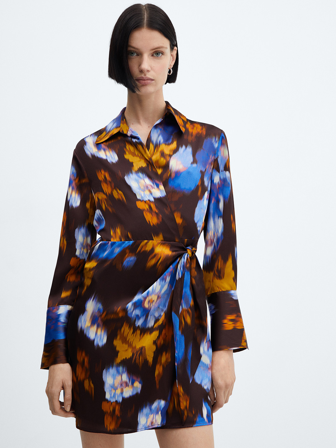 MANGO Print Puff Sleeve Mini Dress