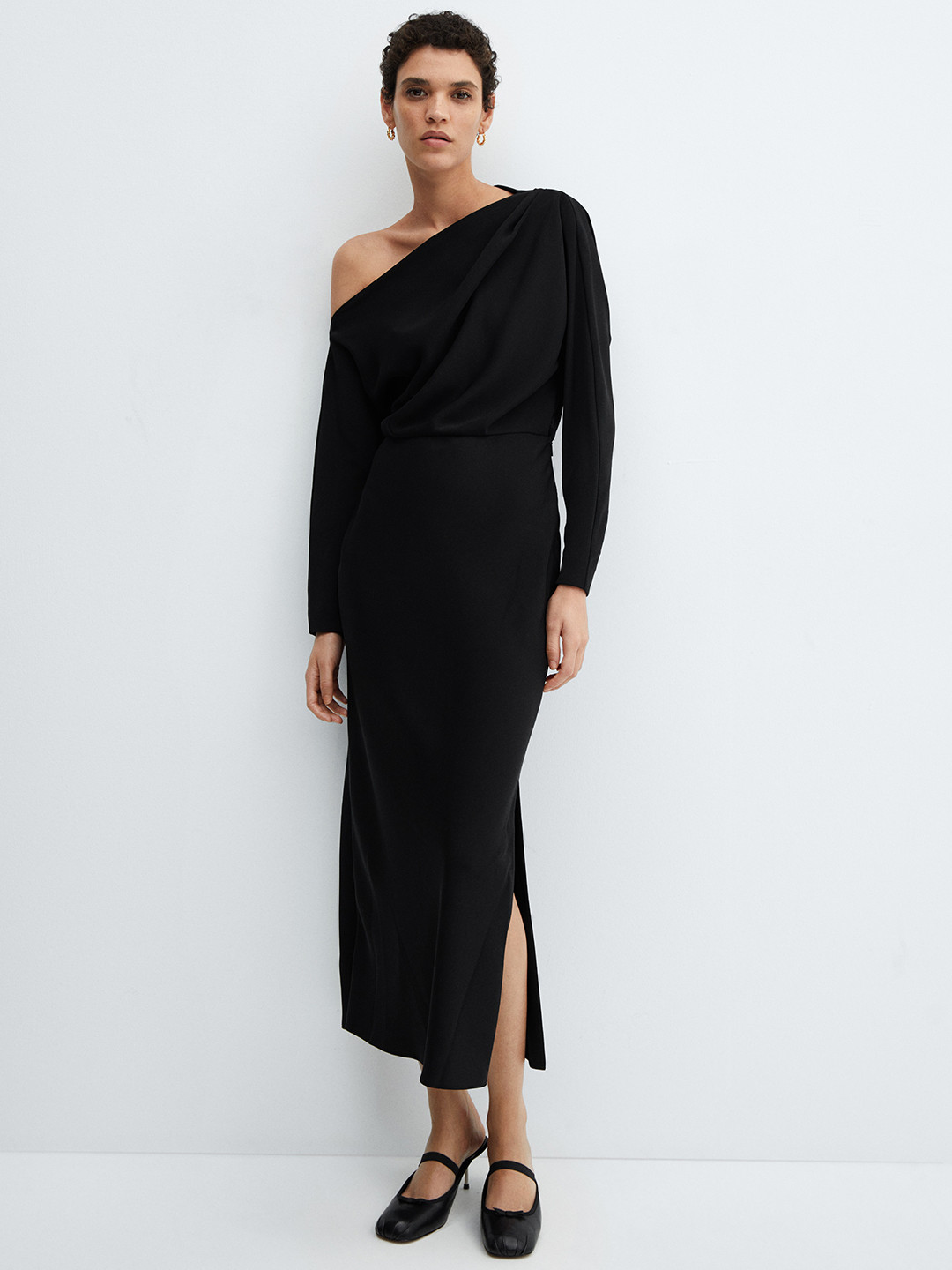 MANGO One Shoulder Slit Sheath Midi Dress