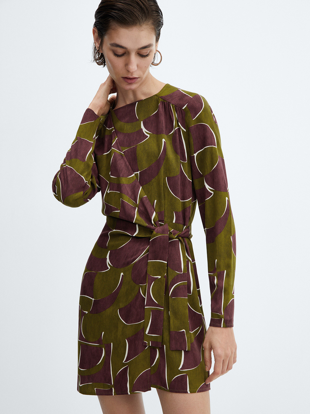 MANGO Colourblocked A-Line Knotted Mini Dress