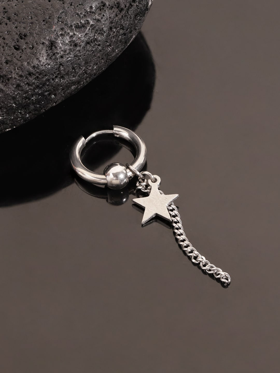The Roadster Lifestyle Co. Men Silver-Toned Rhodium-Plated Star Shaped Hoop Earrings