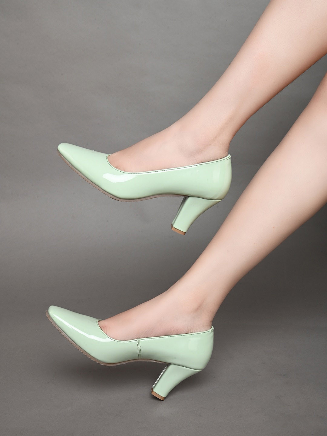 Mast & Harbour Mint Green Square Toe Block Heel Pumps