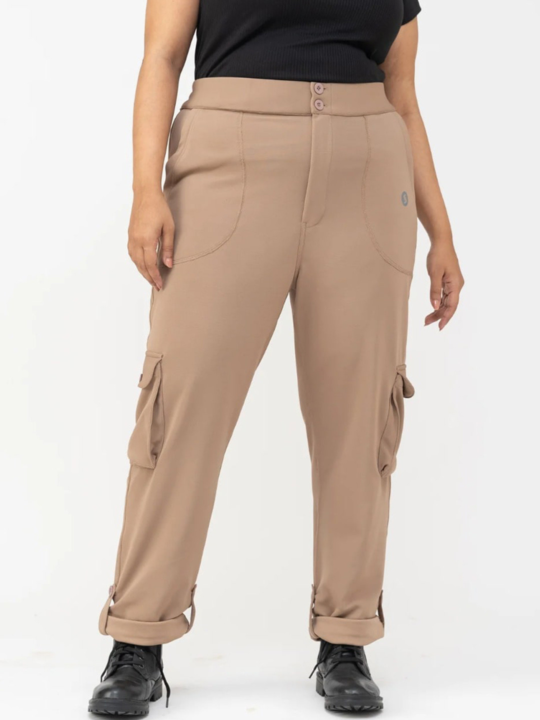 SPIRIT ANIMAL Women Relaxed High-Rise Cargos Trousers