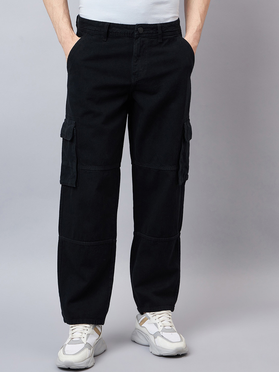 Style Quotient Men Relaxed Fit Mid Rise Clean Look Cotton Cargo Denim Jeans