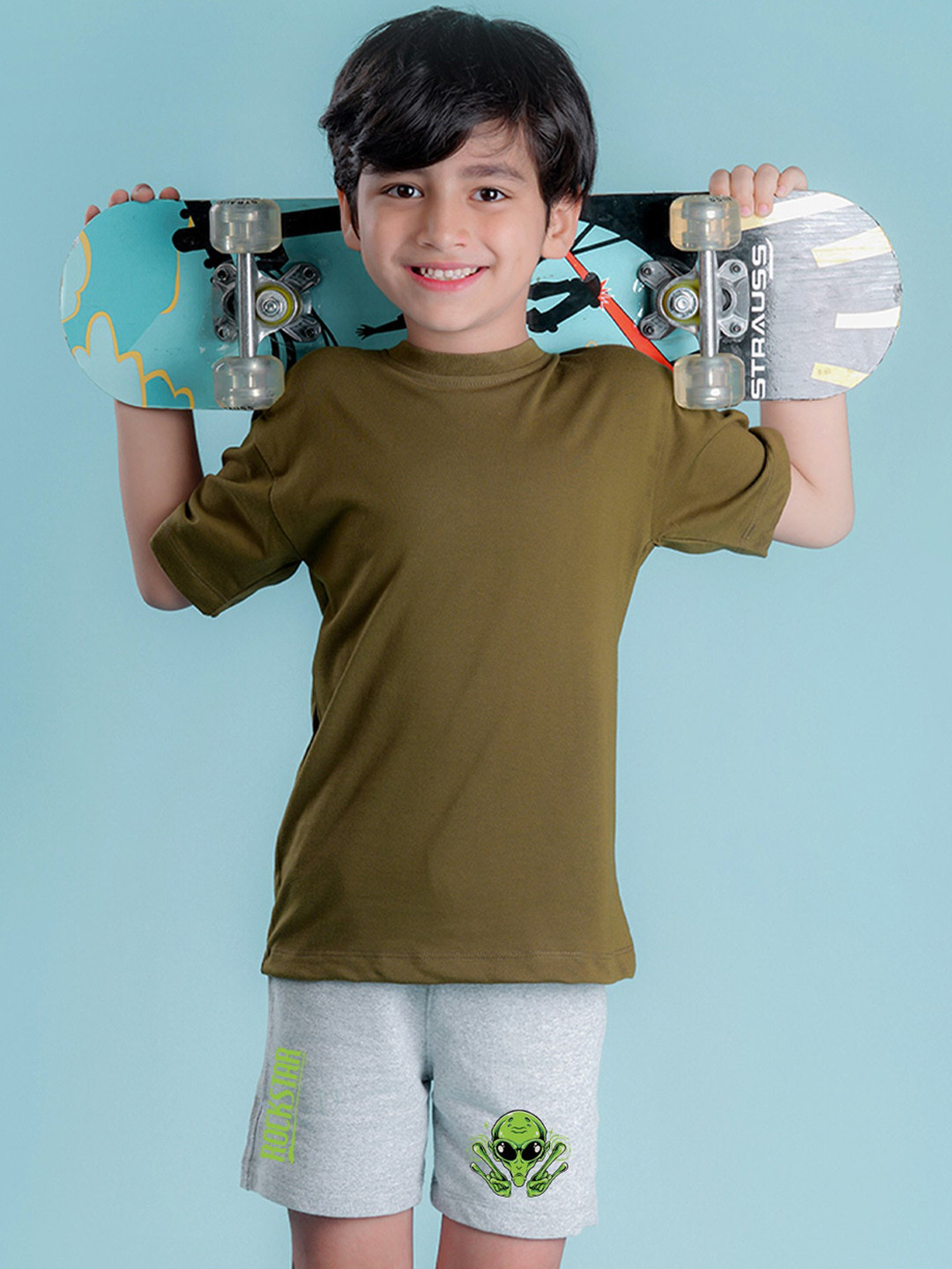 NUSYL Boys Alien Printed Cotton Shorts