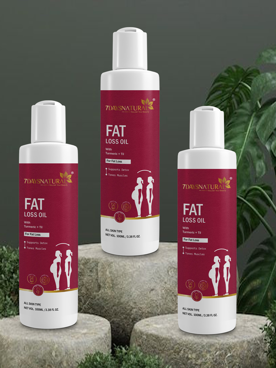 7DAYSNATURAL Set Of 2 Feel Of Nature Anti-Cellulite Tones Skin Fat Loss Oil - 100ml Each