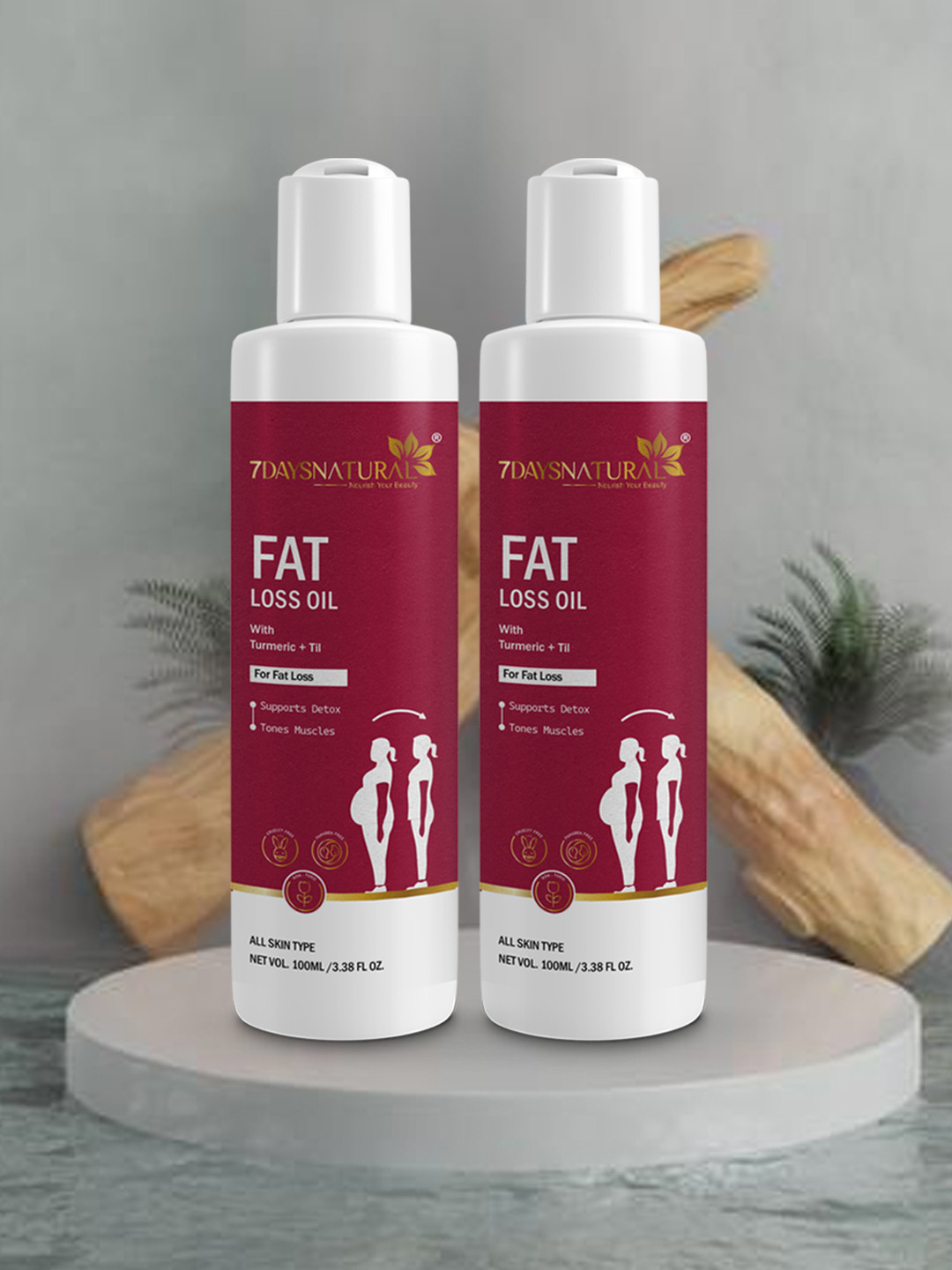 7DAYSNATURAL Feel Of Nature Set Of 2 Anti-Cellulite Tones Skin Fat Loss Oil - 100ml Each