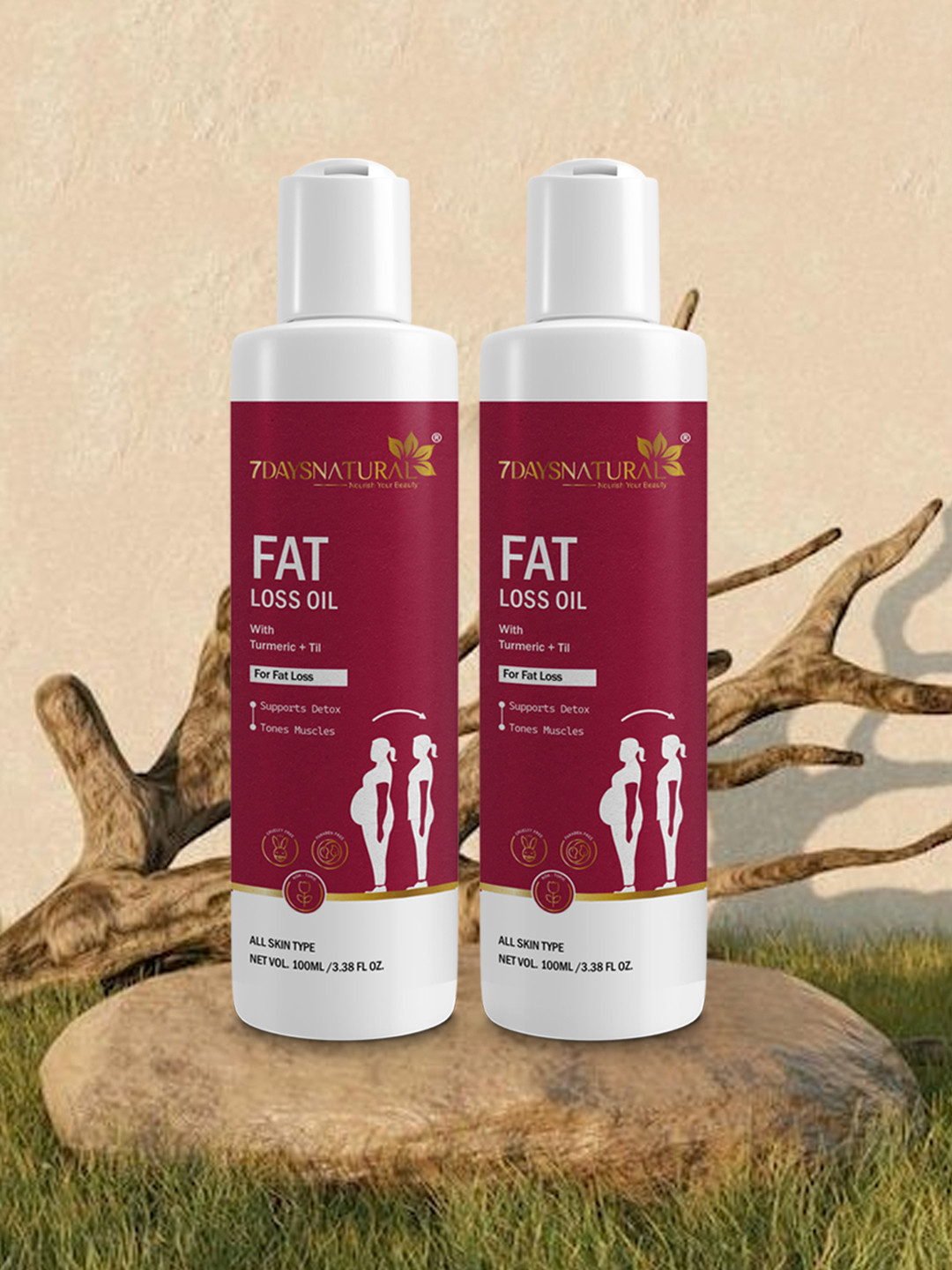 7DAYSNATURAL Set Of 2 Feel Of Nature Anti-Cellulite Tones Skin Fat Loss Oil - 100ml Each