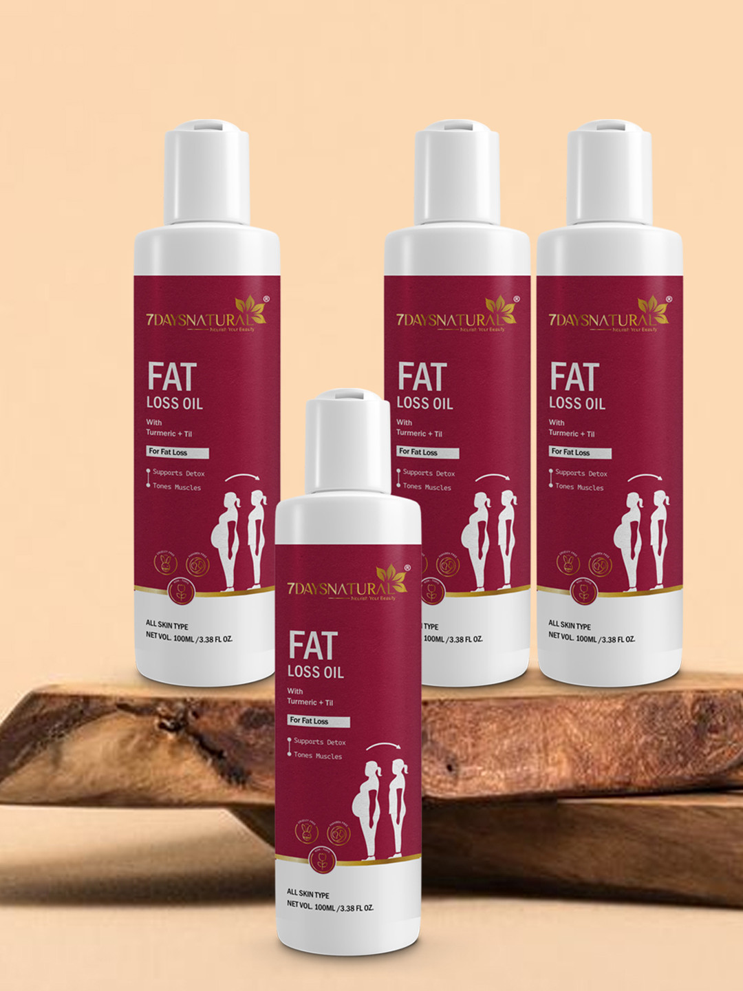 7DAYSNATURAL Set Of 4 Feel Of Nature Anti-Cellulite Tones Skin Fat Loss Oil - 100ml Each