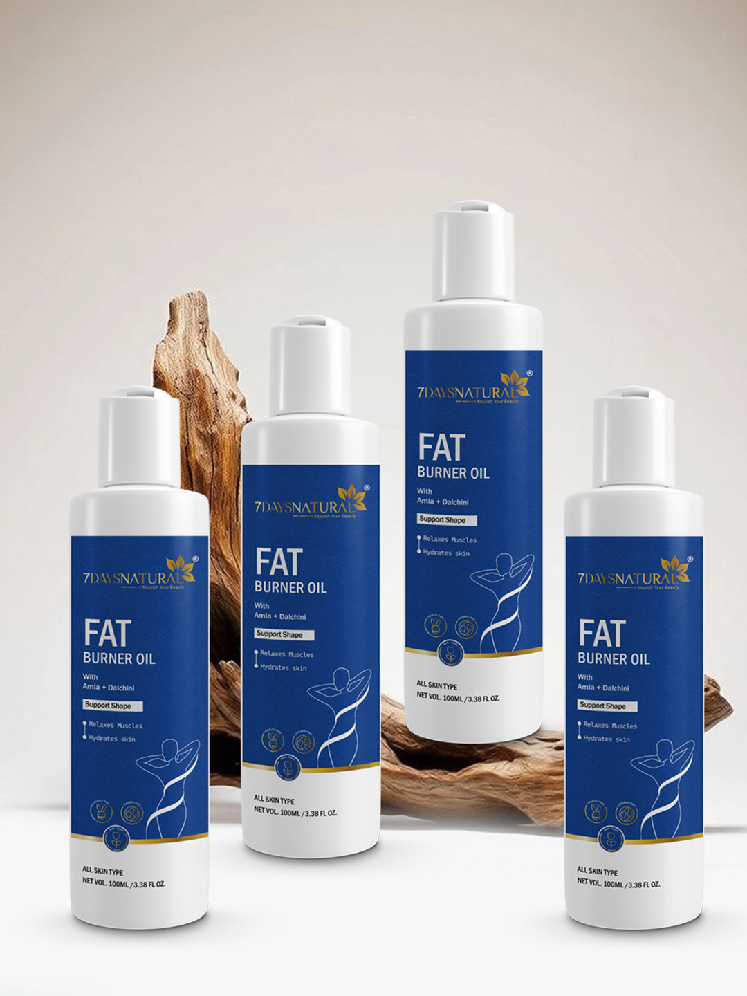 7DAYSNATURAL Feel Of Nature Set Of 4 Anti-Cellulite Fat Burner Oil - Tones Skin - 100ml Each