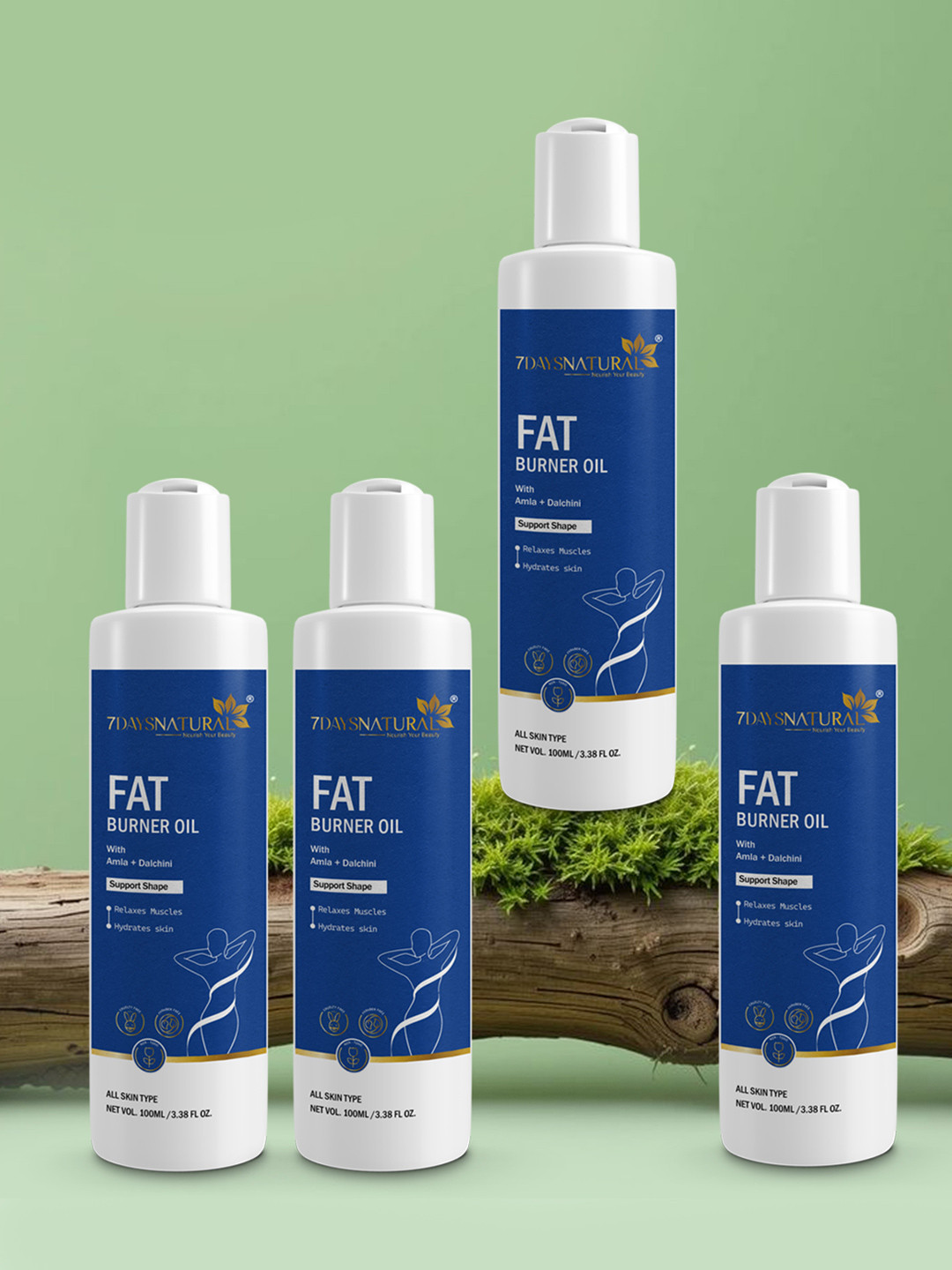 7DAYSNATURAL Feel Of Nature Set Of 4 Fat Burner Body Oil - Boosts Metabolism - 100ml Each