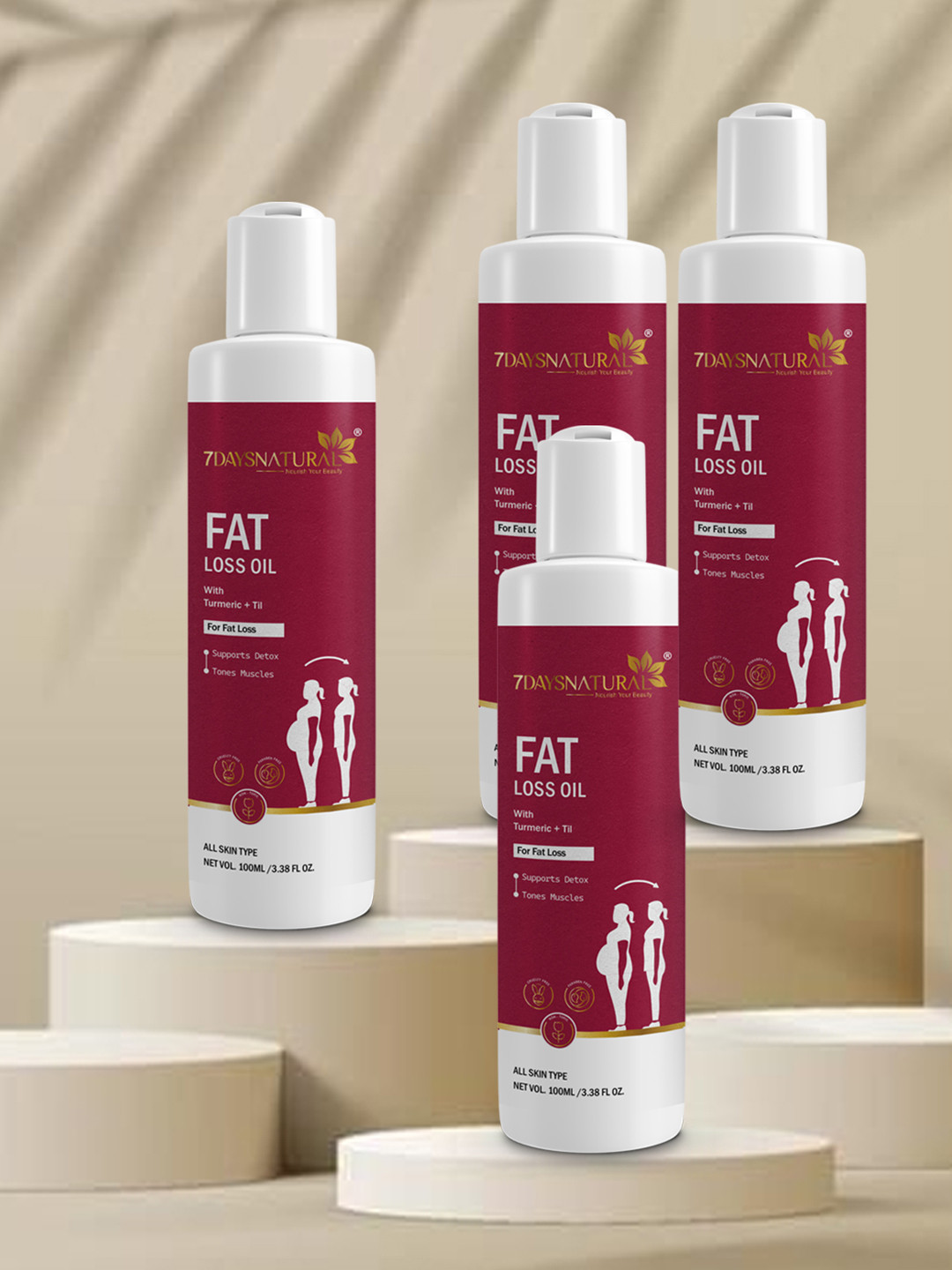 7DAYSNATURAL Feel Of Nature Set Of 4 Anti-Cellulite Tones Skin Fat Loss Oil - 100ml Each