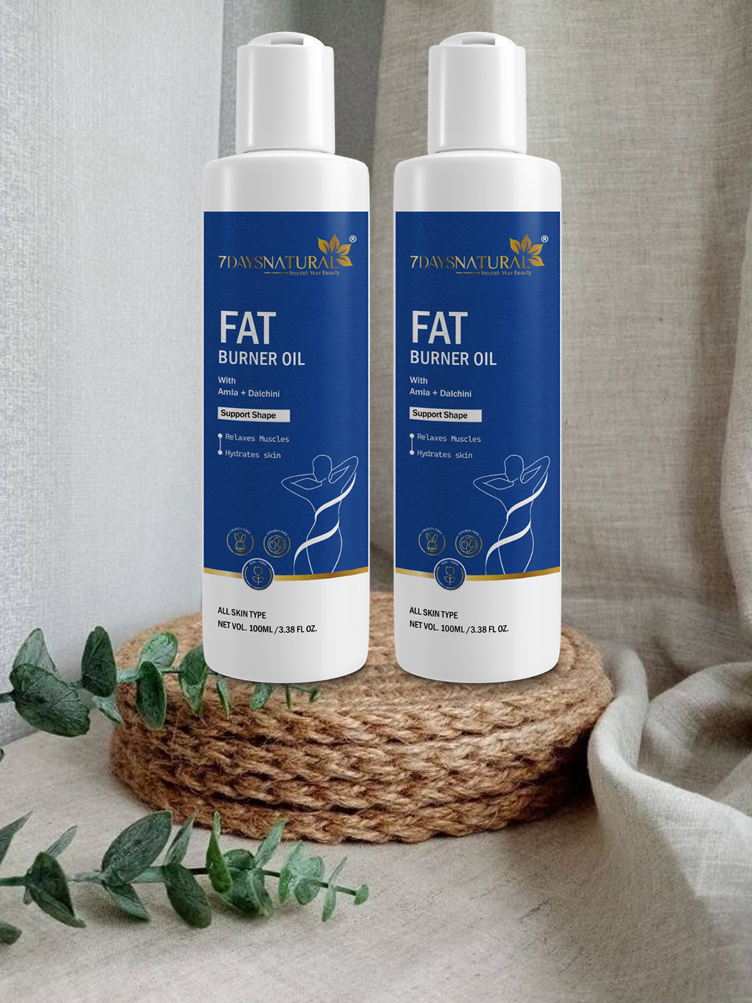 7DAYSNATURAL Feel Of Nature Set Of 2 Anti-Cellulite Tones Skin Fat Burner Oil - 100ml Each