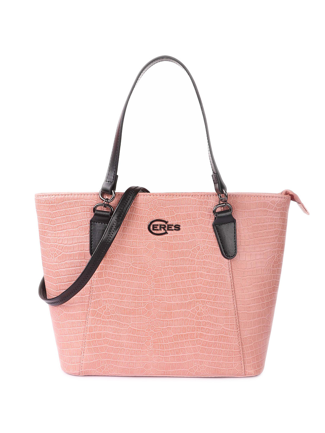 CERES Set of 2 Textured Leather Structured Tote Bag & Sling Bag