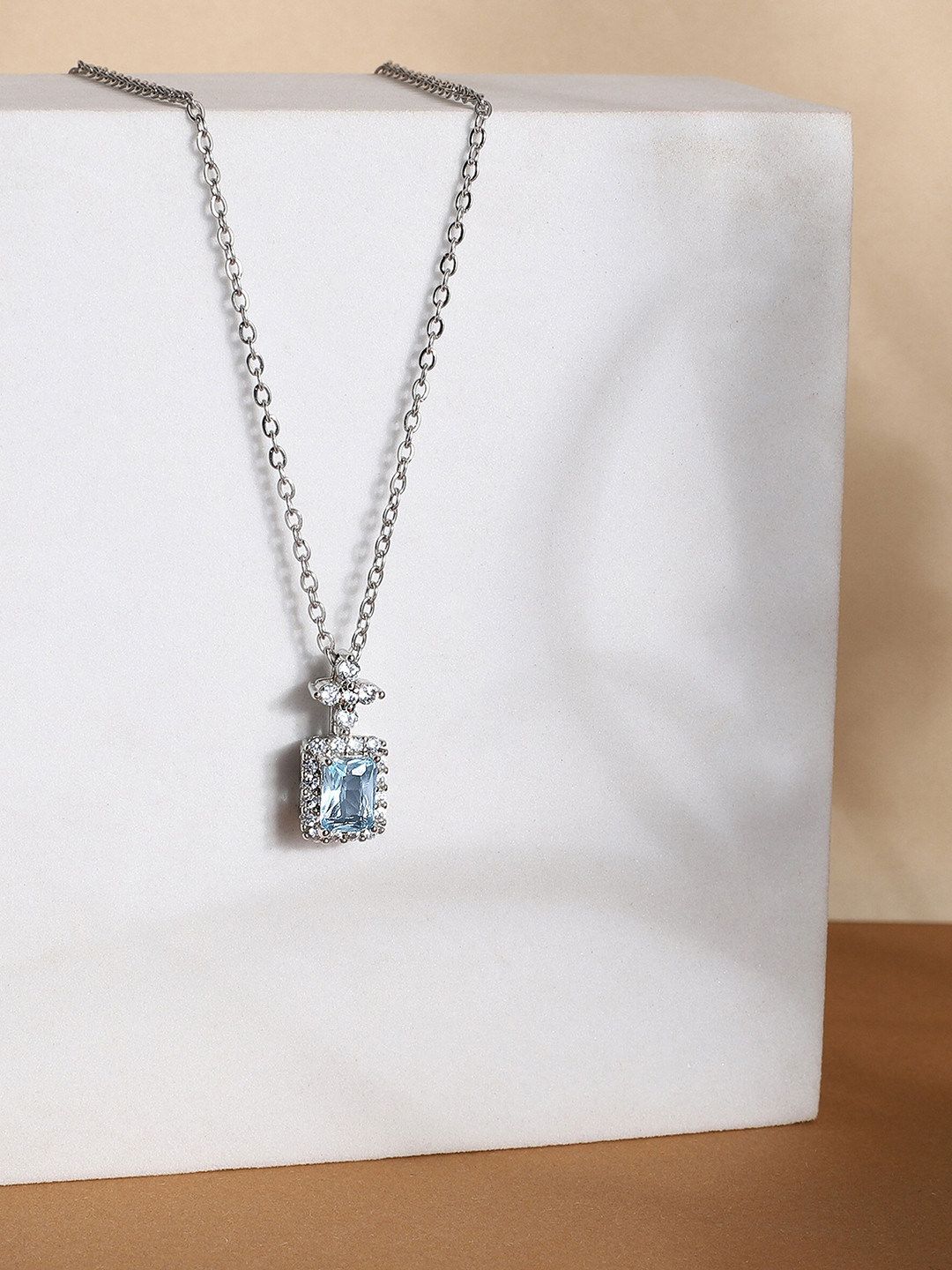 Indiifuz  Silver-Plated Cubic Zirconia Chain