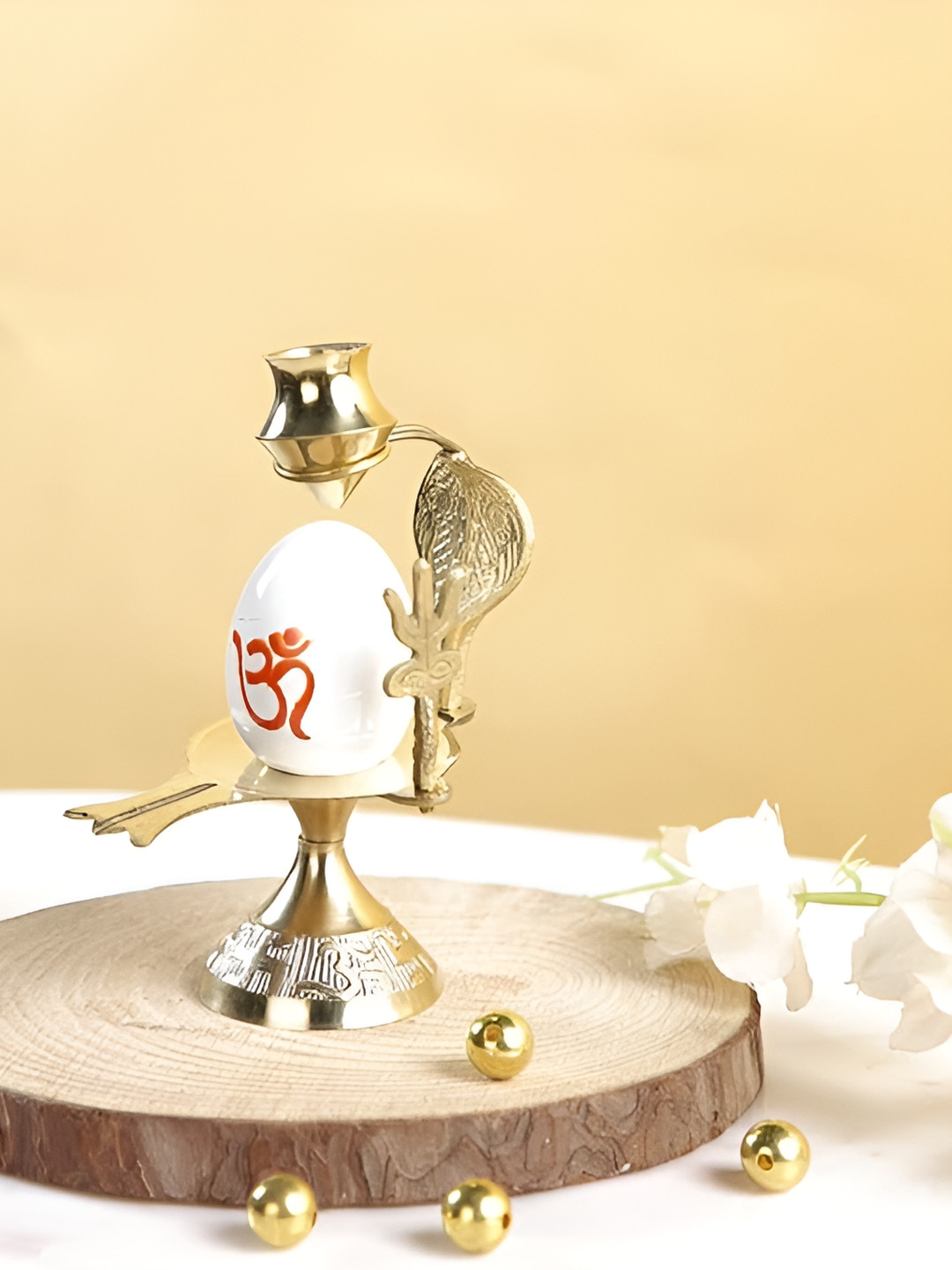 CraftVatika Shivlingam Abhishek Patra with Trishul Gold Brass Metallic Prayer Room Set of 3 Medium Showpieces - 5.3 Inches