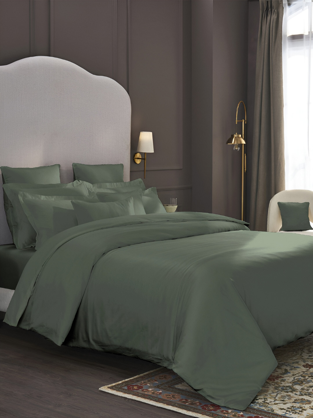 MYTRIDENT Nectarsoft Green Solid Cotton 600 TC King Superfine Bedsheet with 4 Pillow Covers-250 x 225 cm