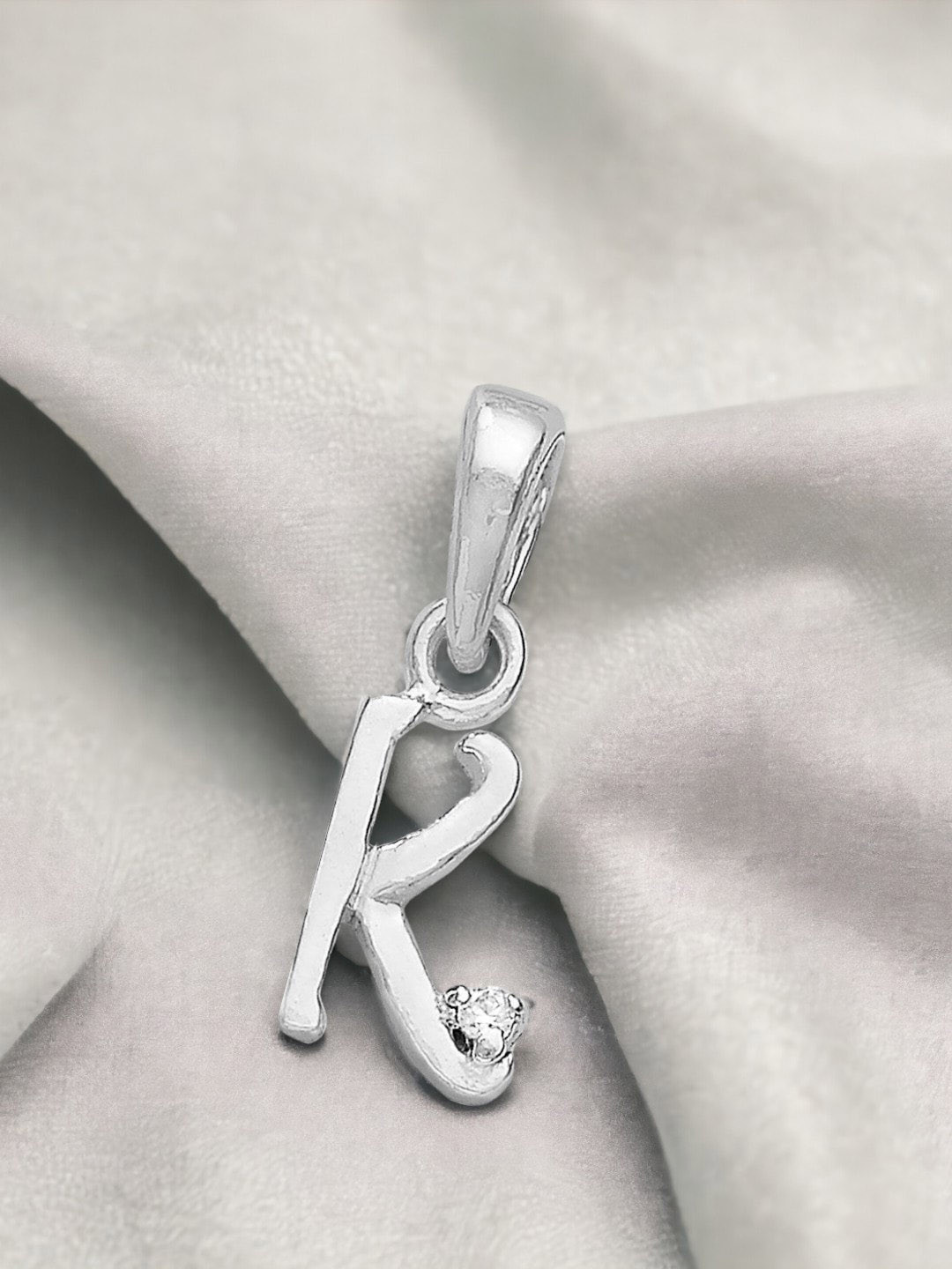 Taraash Unisex 925 Sterling Silver-Plated Cubic Zirconia-Studded Letter K Alphabet Pendant