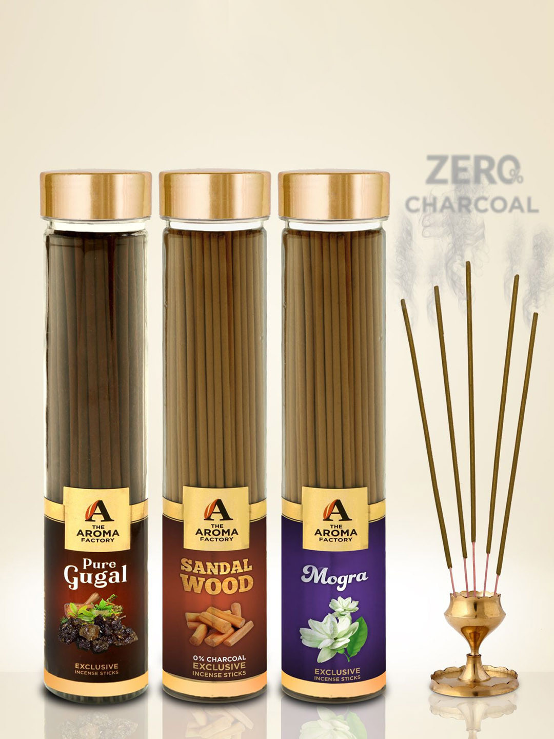 The Aroma Factory 3 Pieces Brown Incense Sticks- Gugal, Sandalwood Chandan, Mogra