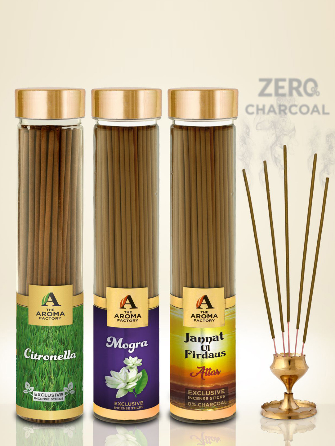 The Aroma Factory Brown 3 Pieces Citronella- Mogra & Attar Jannat Incense Sticks
