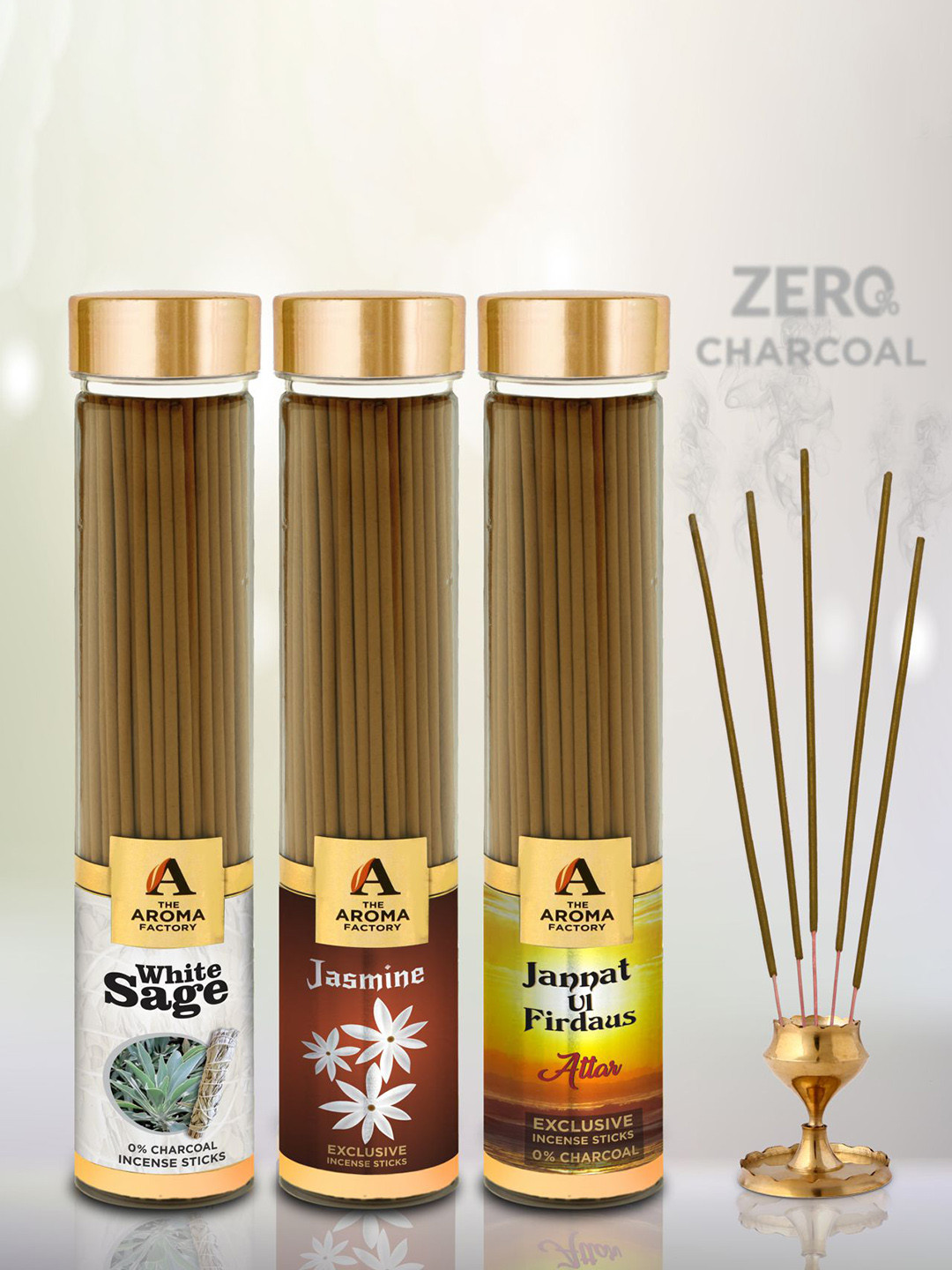 The Aroma Factory Brown 3 Pieces White Sage- Jasmine & Attar Jannat Incense Sticks