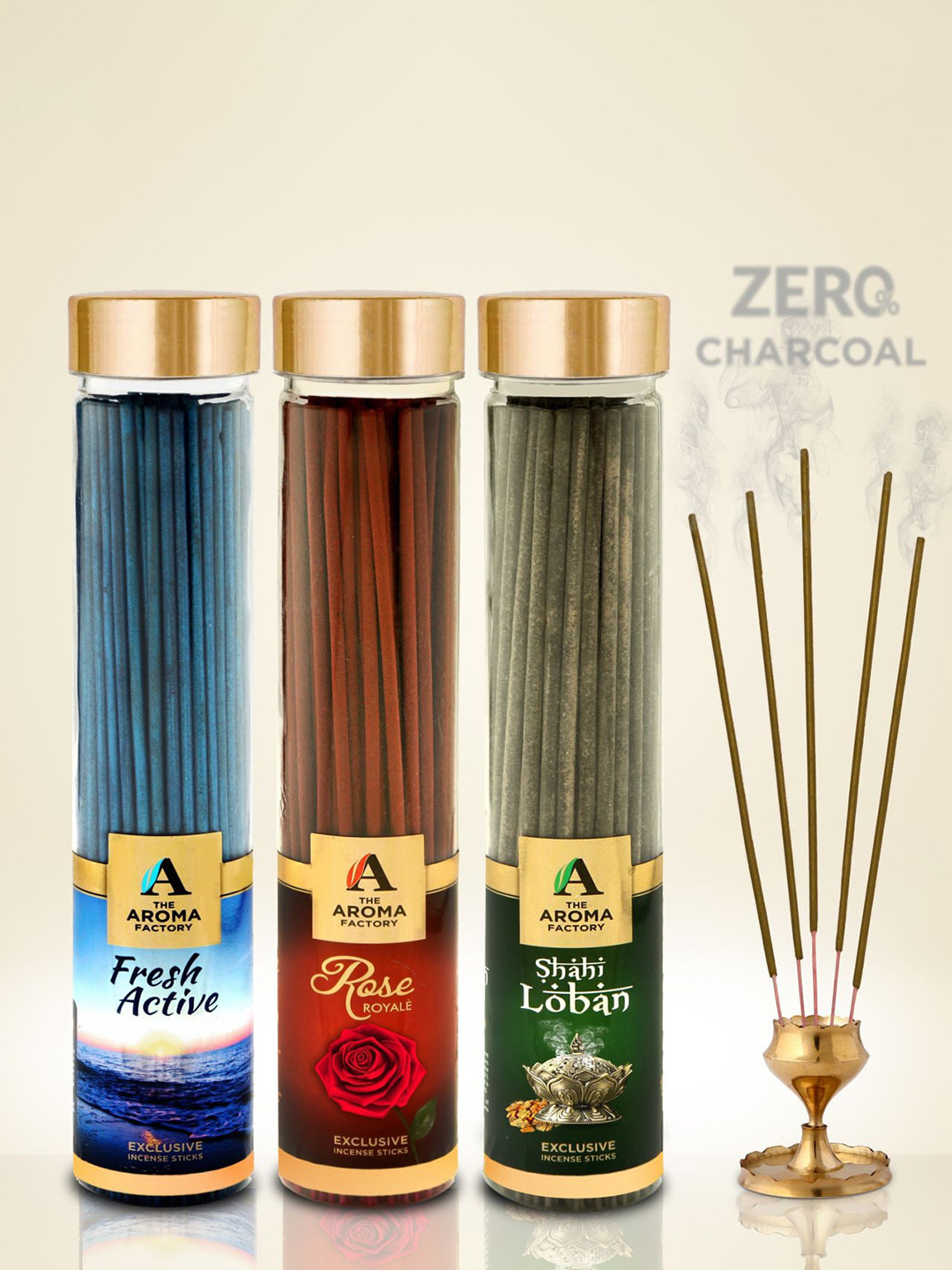 The Aroma Factory Red & Blue 3 Pieces Fresh Active, Rose, Loban Agarbattis