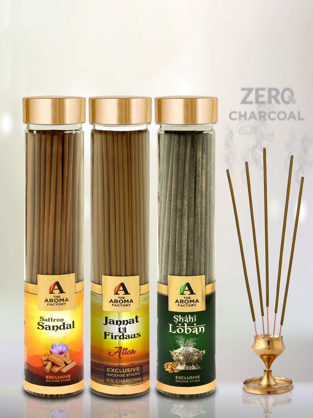 The Aroma Factory Brown & Green 3 Pieces Chandan-Attar Jannat & Loban Incense Sticks