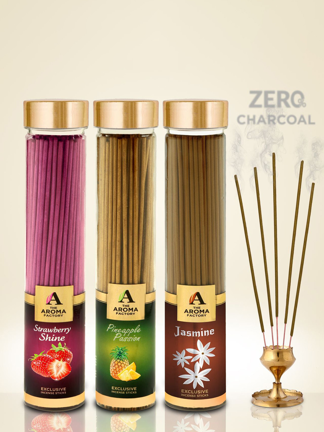 The Aroma Factory Brown & Pink 3 Pieces Strawberry- Pineapple & Jasmine Incense Sticks
