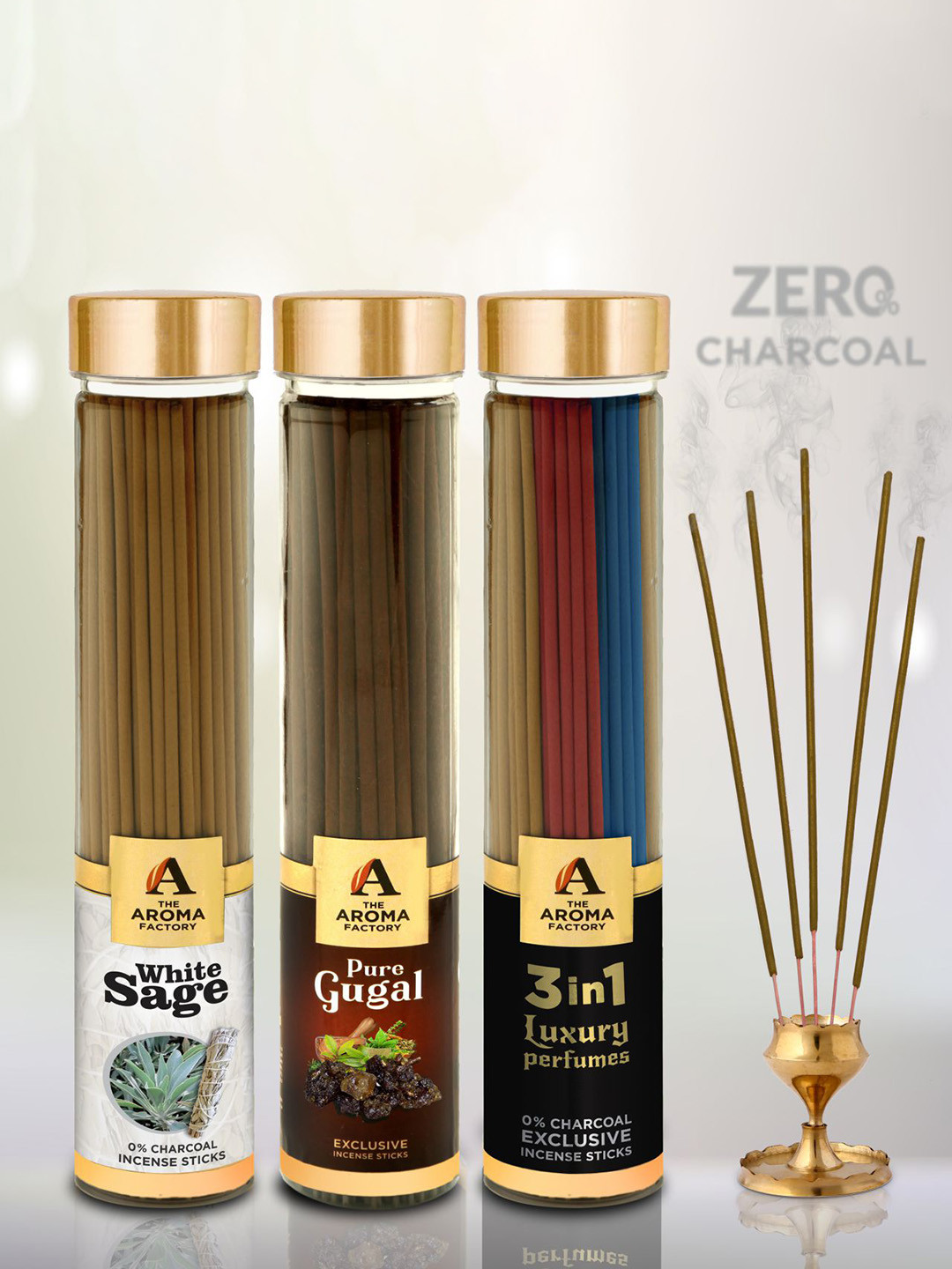 The Aroma Factory Brown & Red 3 Pieces White Sage- Gugal & 3 in 1 Incense Sticks
