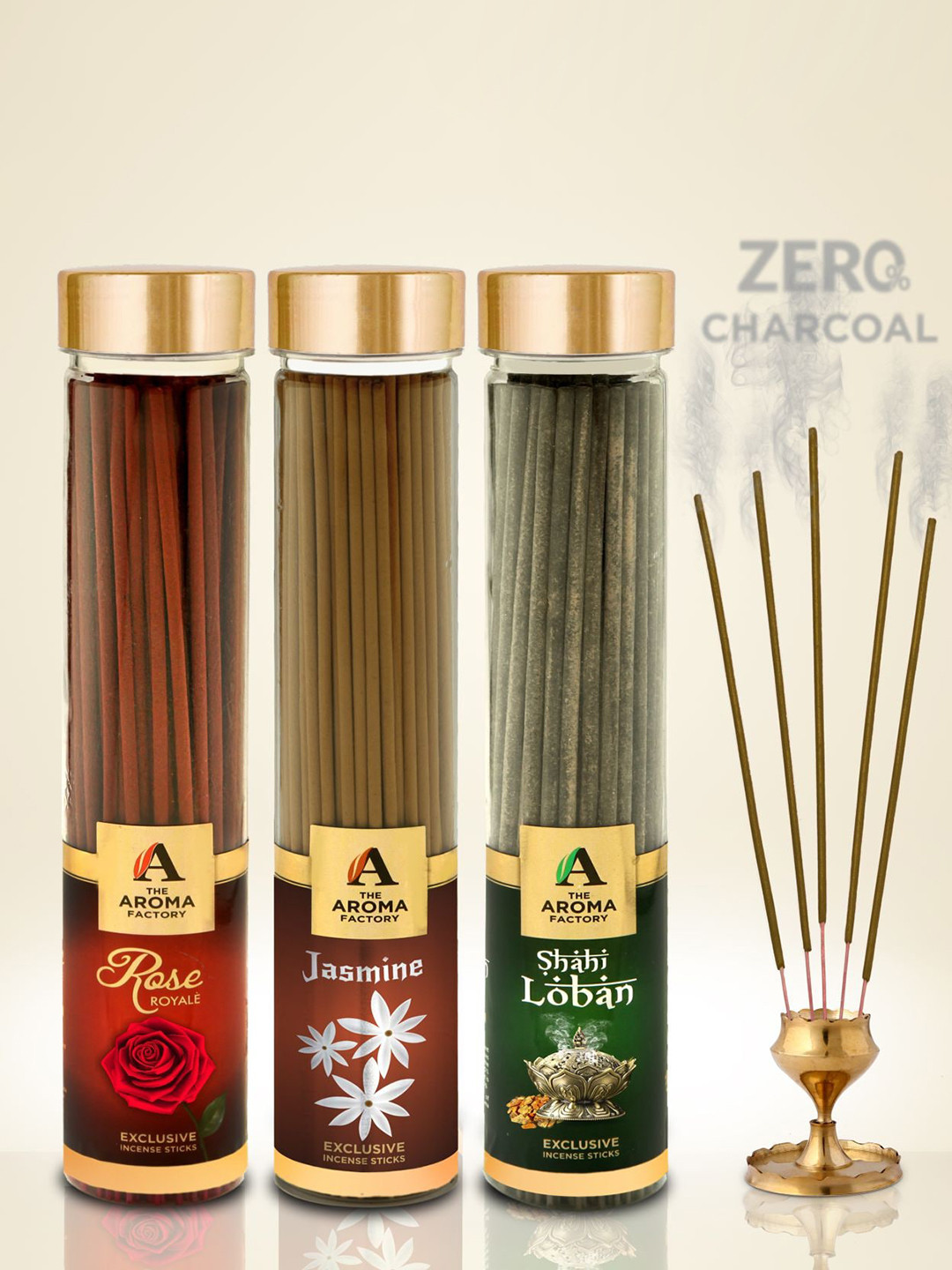 The Aroma Factory Rust 3 Pieces Rose Royal Jasmine & Loban Fragrance Incense Sticks