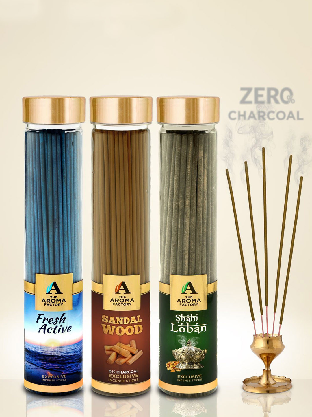 The Aroma Factory Green 3 Pieces Active, Sandalwood, Loban Incense Sticks Agarbattis
