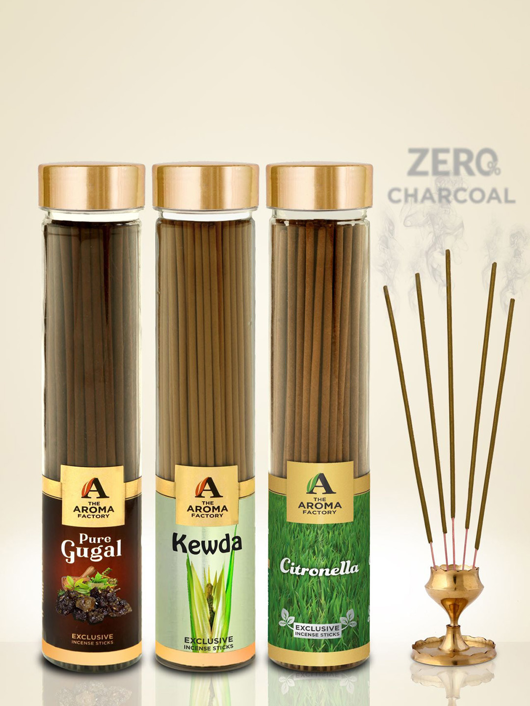 The Aroma Factory Green 3 Pieces Gugal, Kewda, Citronella Incense Sticks Agarbattis