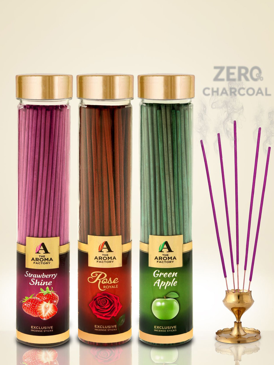 The Aroma Factory Green 3 Pieces Strawberry, Rose, Green Apple Incense Sticks Agarbattis