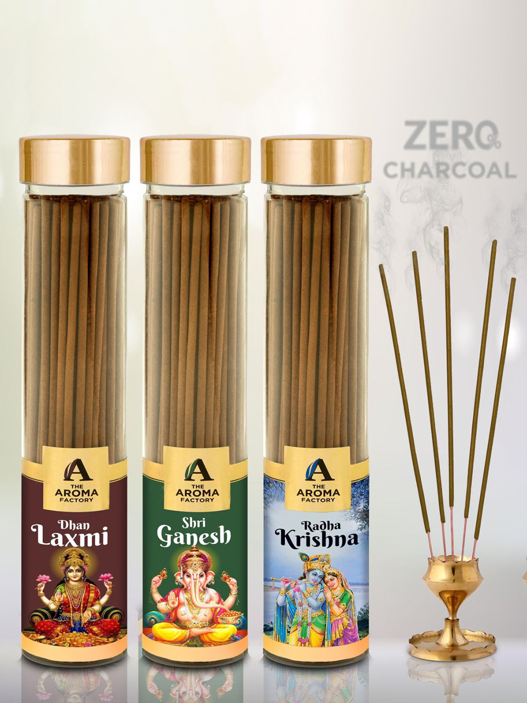The Aroma Factory Brown 3 Pieces Laxmi Ganesh & Radha Krishna Fragrance Incense Sticks